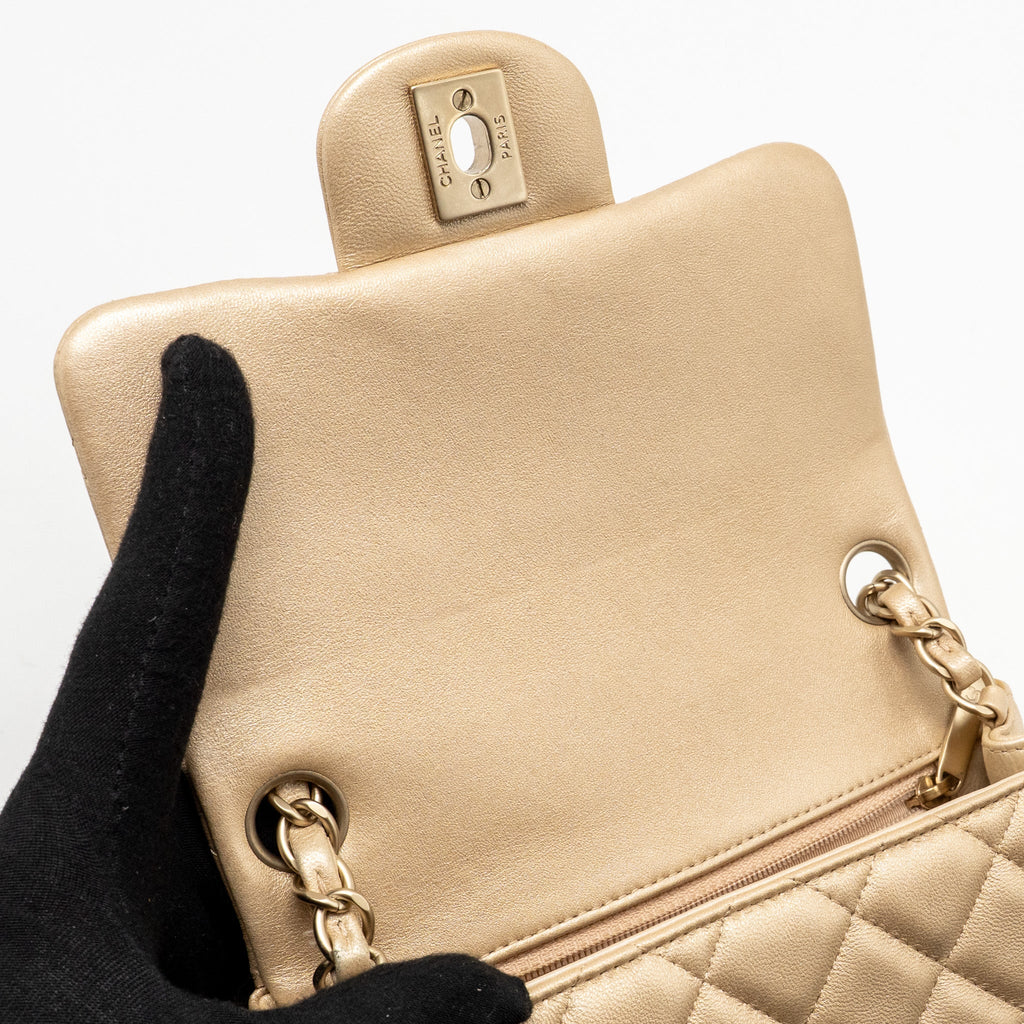 CHANEL MINI SQUARE FLAP BAG LAMBSKIN GOLD GHW