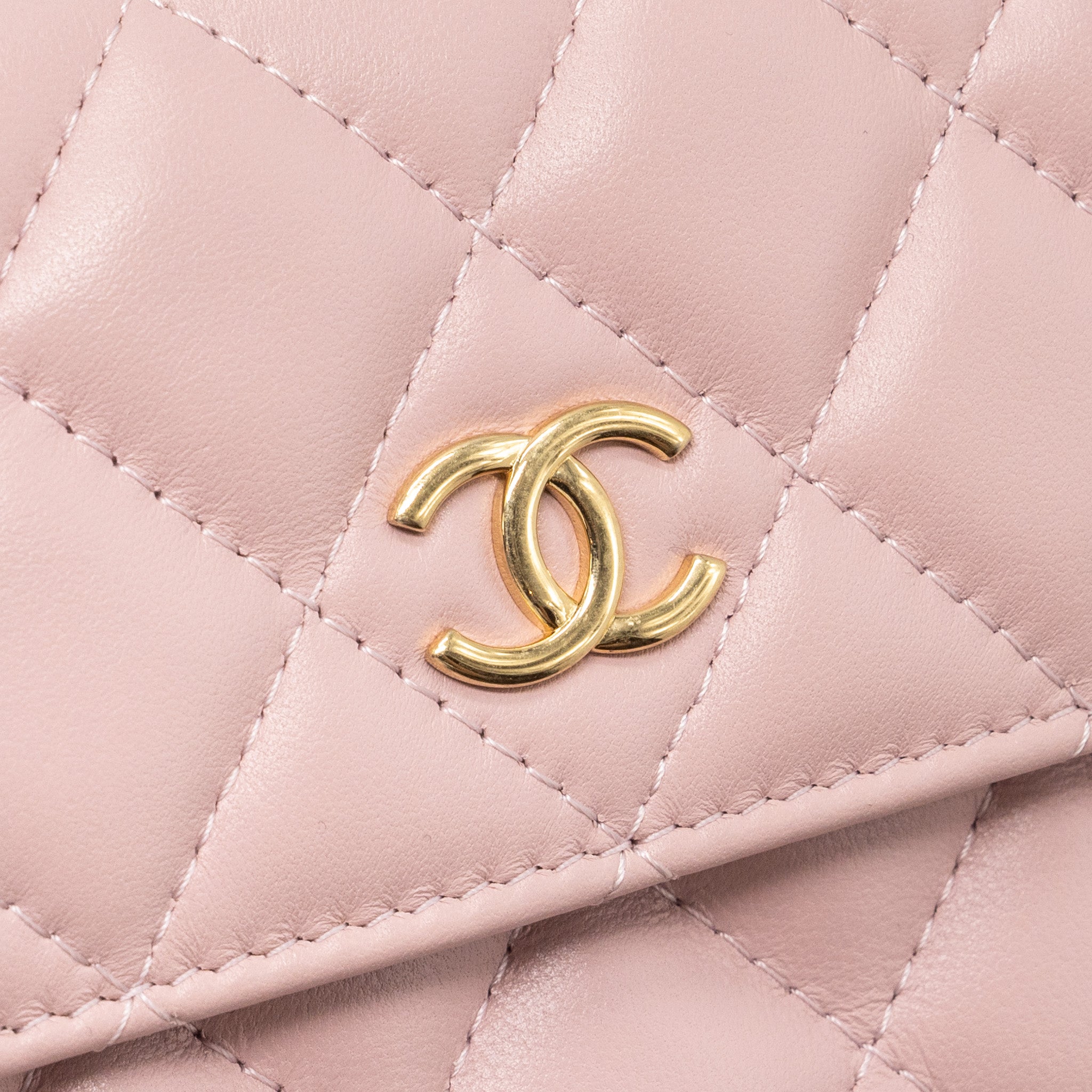 CHANEL MINI FLAP CARD HOLDER WITH CHAIN LIMITED EDITION LAMBSKIN LIGHT PINK GHW (MICROCHIP)