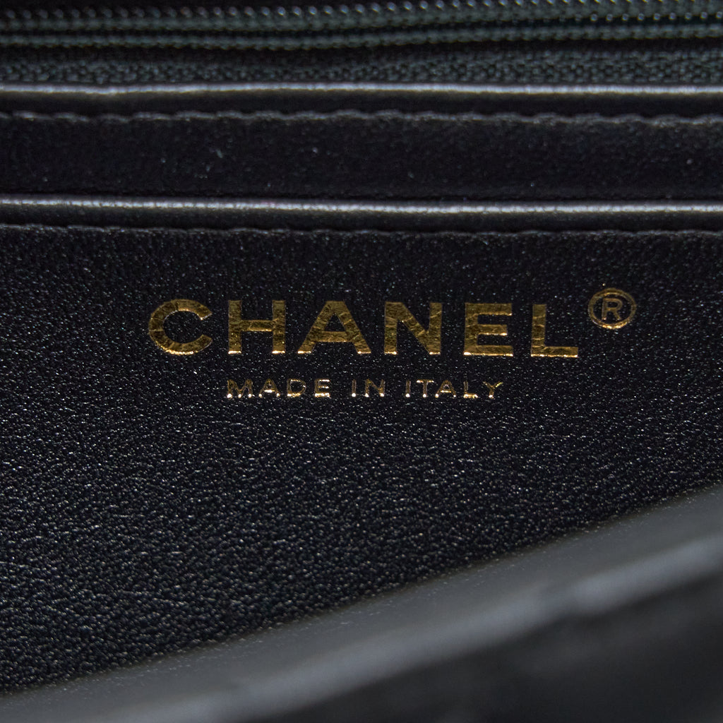 CHANEL TOP HANDLE MINI RECTANGULAR FLAP BAG LAMBSKIN BLACK LGHW (MICROCHIP)