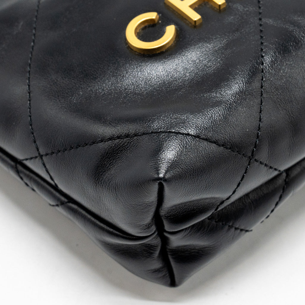 CHANEL MINI 22 BAG SHINY CALFSKIN BLACK GHW (MICROCHIP)
