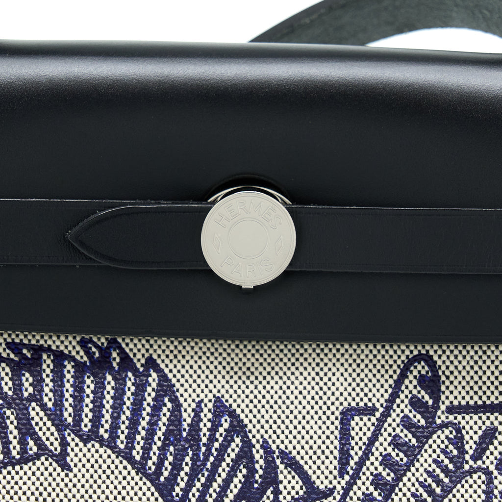 HERMES HERBAG ZIP 31 PEGASE BLEU INDIGO/ ECRU-NOIR/ NOIR SHW