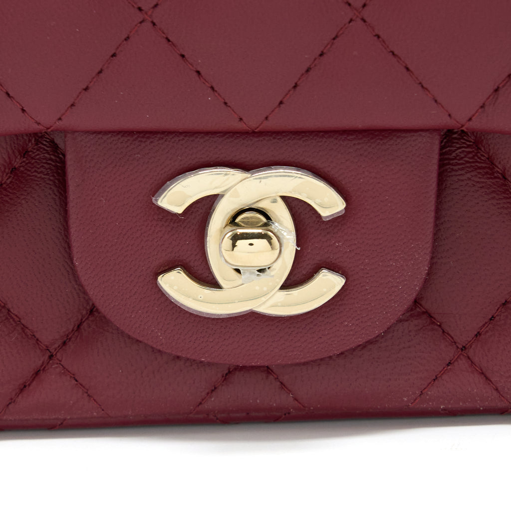 CHANEL 22A MINI SQUARE FLAP BAG LAMBSKIN BURGUNDY LGHW (MICROCHIP)