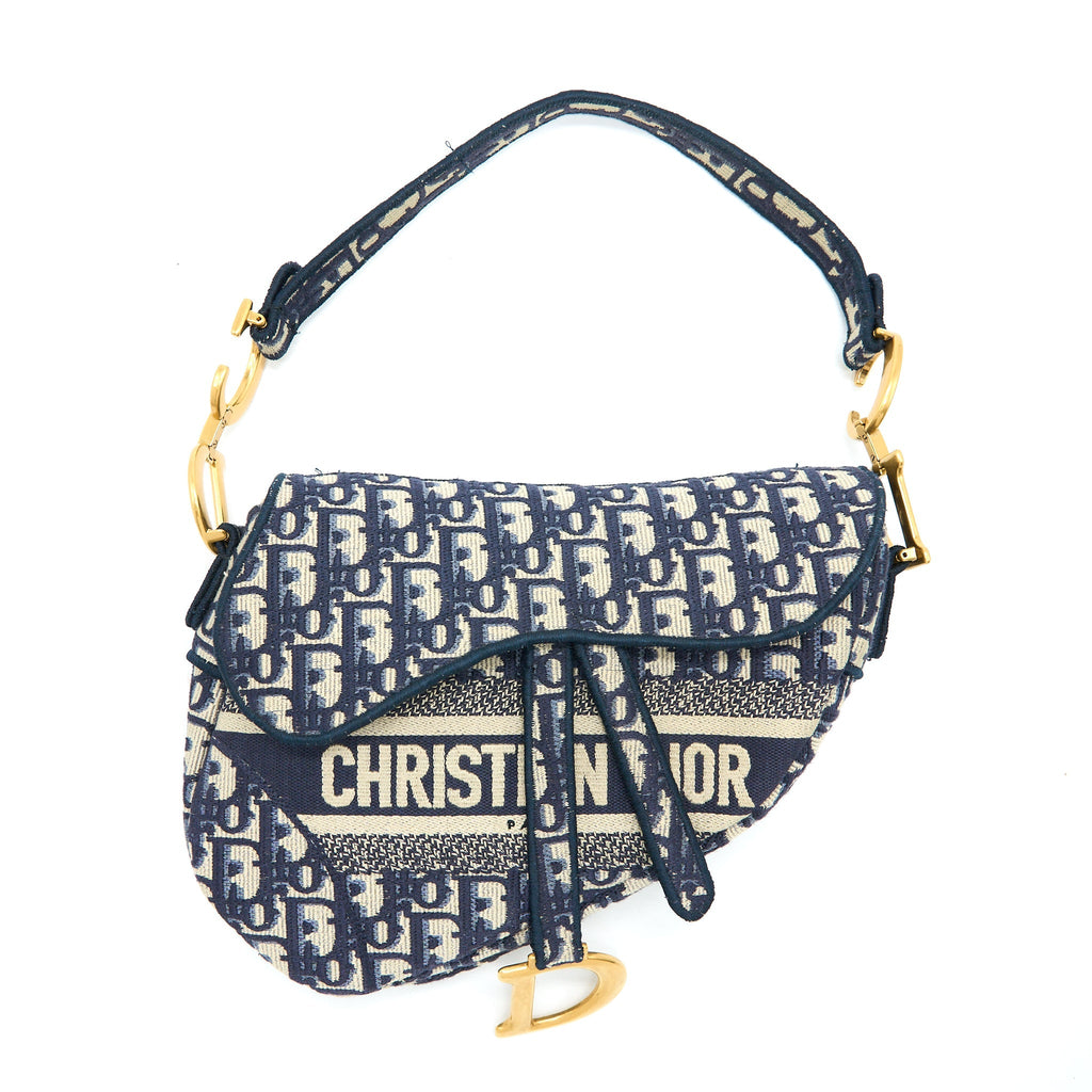 DIOR SADDLE BAG BLUE OBLIQUE EMBROIDERY GHW