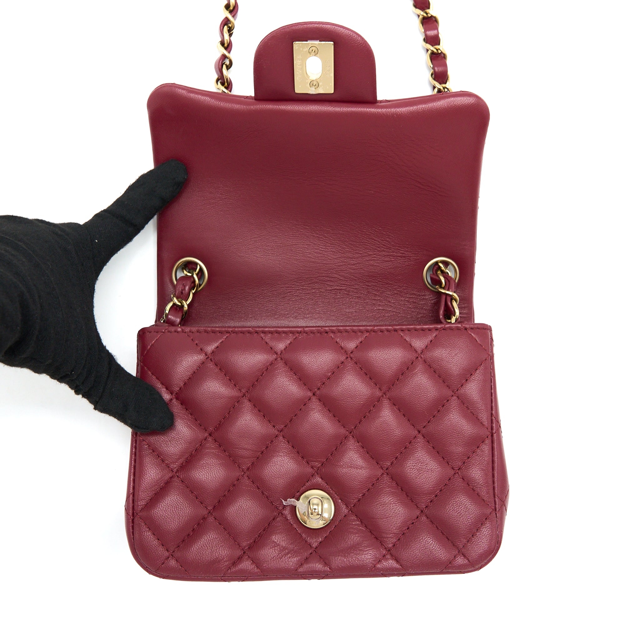 CHANEL 22A MINI SQUARE FLAP BAG LAMBSKIN BURGUNDY LGHW (MICROCHIP)