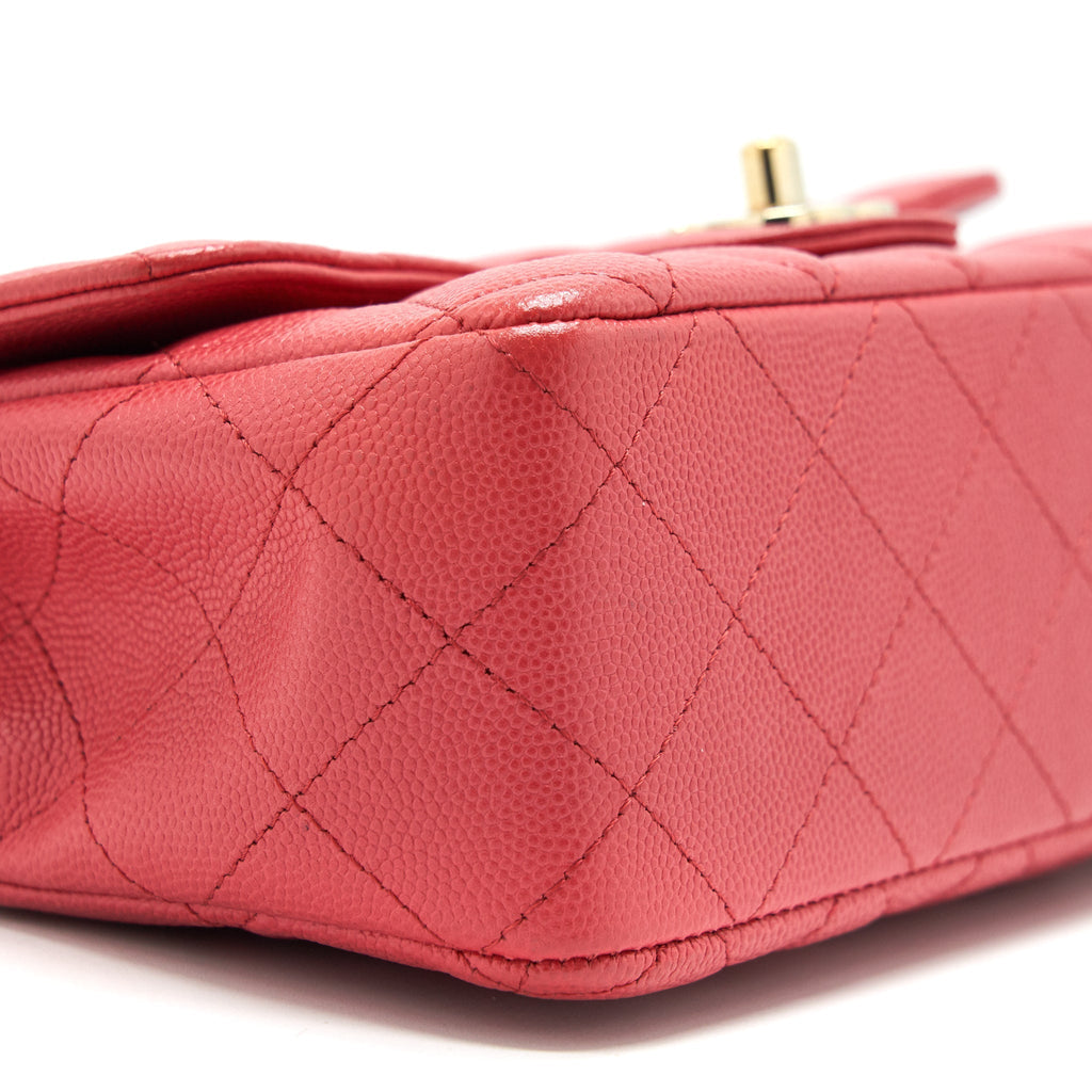 CHANEL MINI RECTANGULAR FLAP BAG CAVIAR CORAL PINK GHW