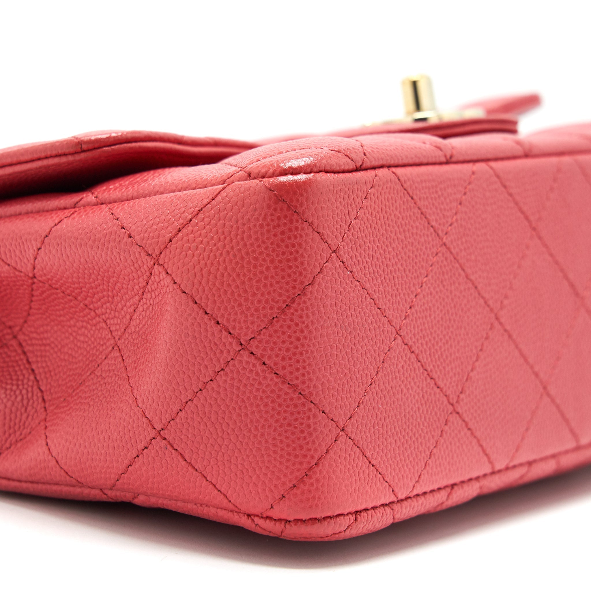 CHANEL MINI RECTANGULAR FLAP BAG CAVIAR CORAL PINK GHW