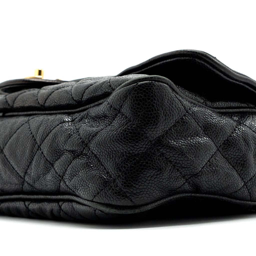 CHANEL LARGE FLAP BAG GRAINED CALFSKIN BLACK BRUSHED GHW