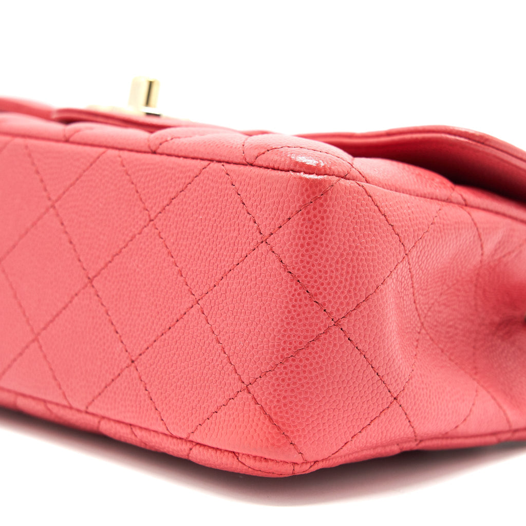 CHANEL MINI RECTANGULAR FLAP BAG CAVIAR CORAL PINK GHW