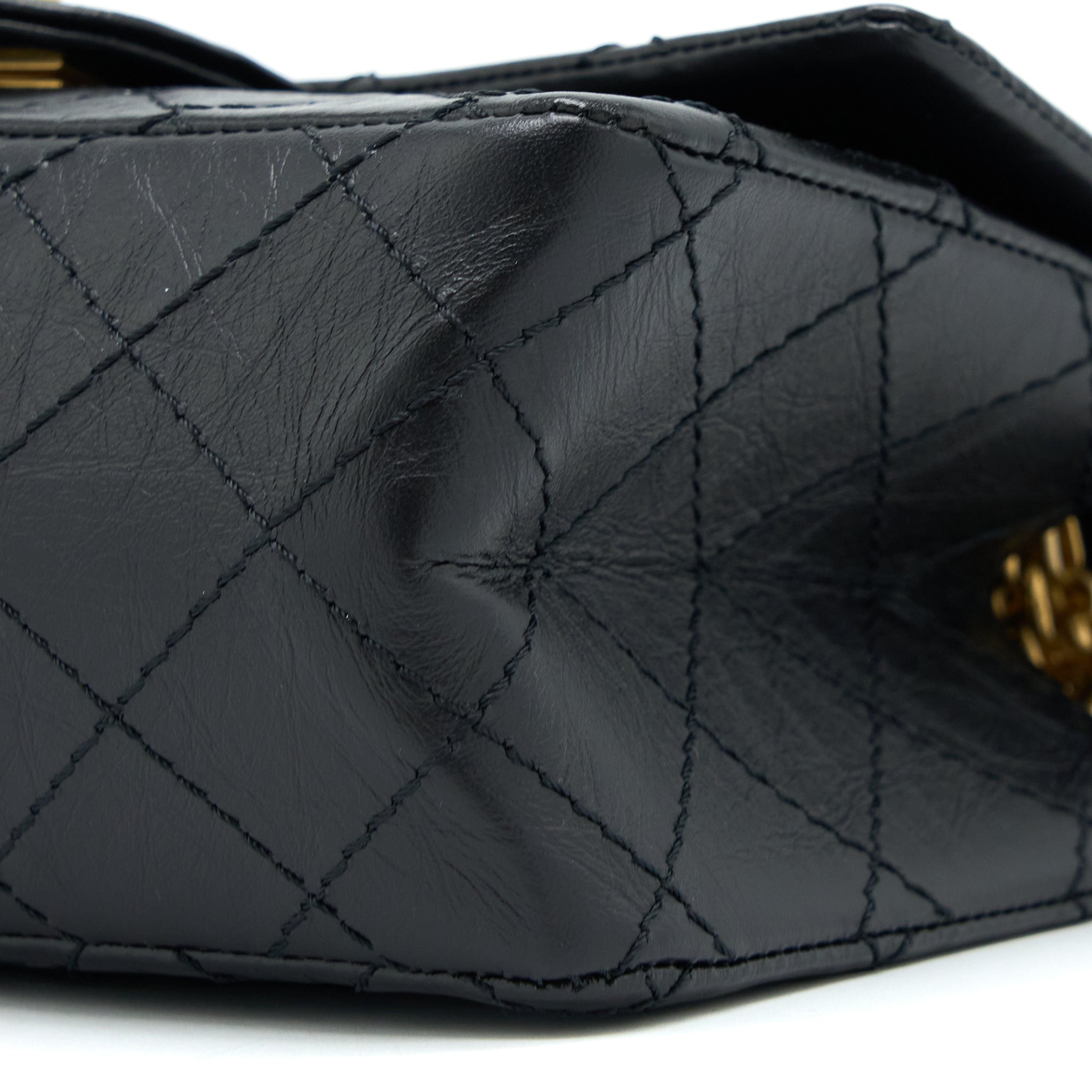 CHANEL MINI 2.55 REISSUE FLAP BAG AGED CALFSKIN BLACK BRUSHED GHW (MICROCHIP)