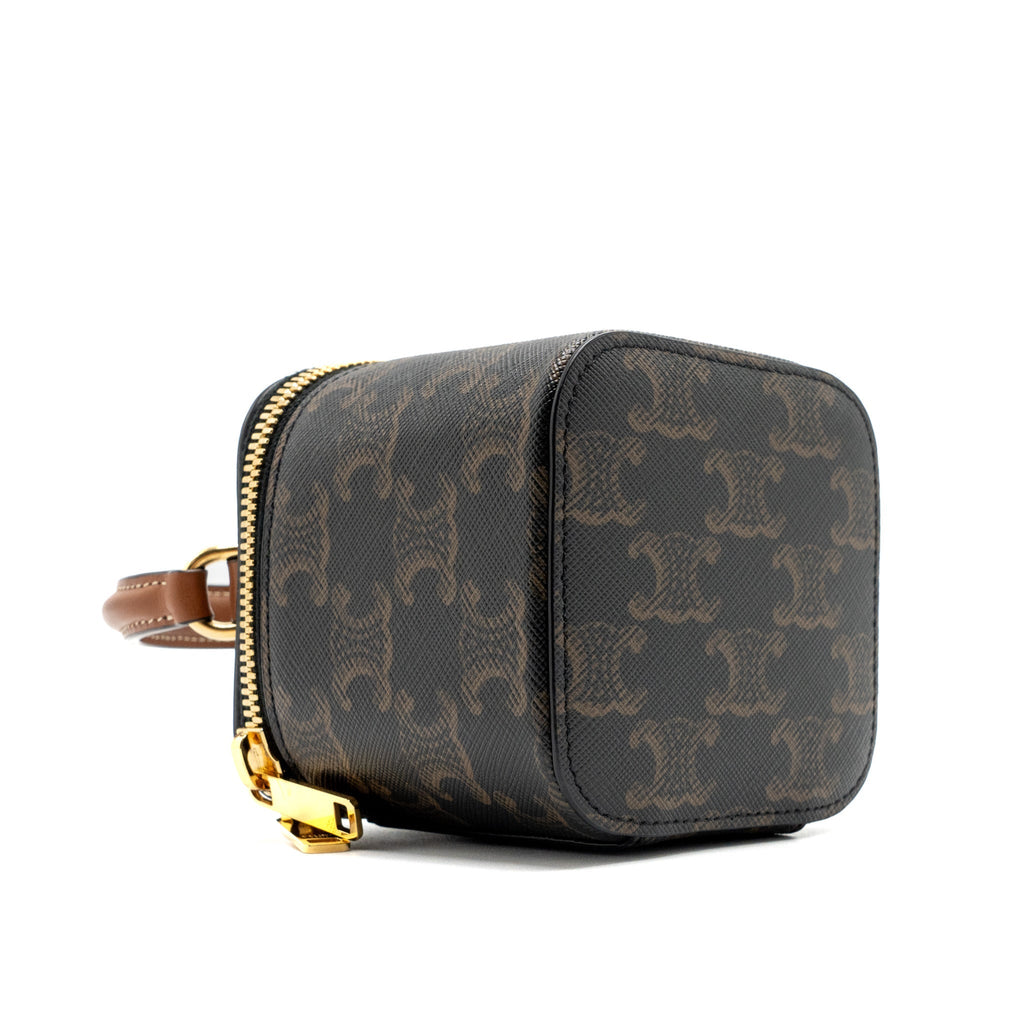 CELINE MINI VANITY CASE TRIOMPHE CANVAS/CALFSKIN TAN GHW