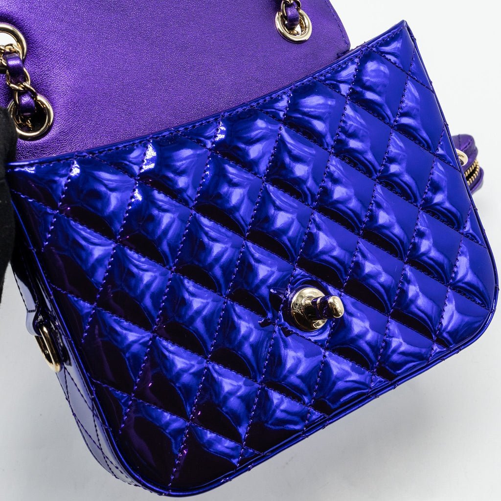 CHANEL 24C MINI FLAP BAG WITH STAR COIN PURSE PATENT/CALFSKIN METALLIC PURPLE LGHW (MICROCHIP)