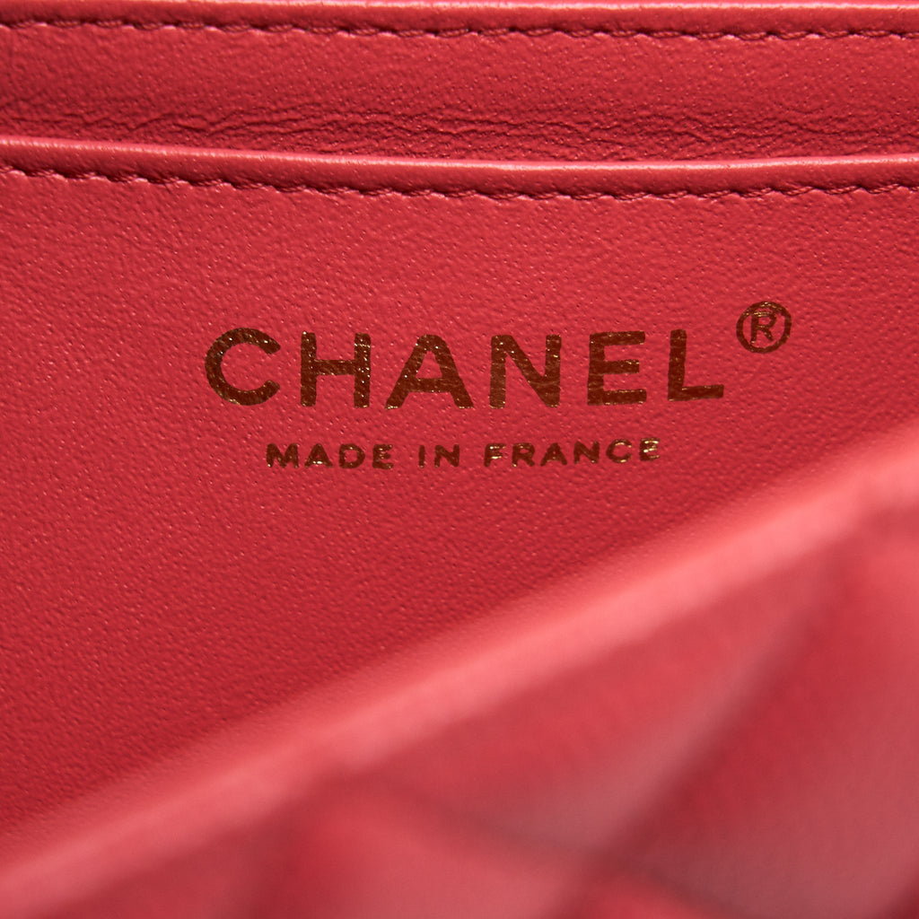 CHANEL MINI RECTANGULAR FLAP BAG CAVIAR CORAL PINK GHW