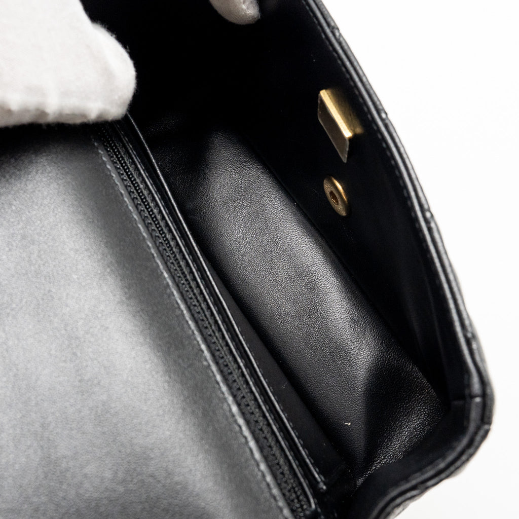 CHANEL 24C DETAIL TOP HANDLE FLAP BAG LAMBSKIN BLACK GHW (MICROCHIP)