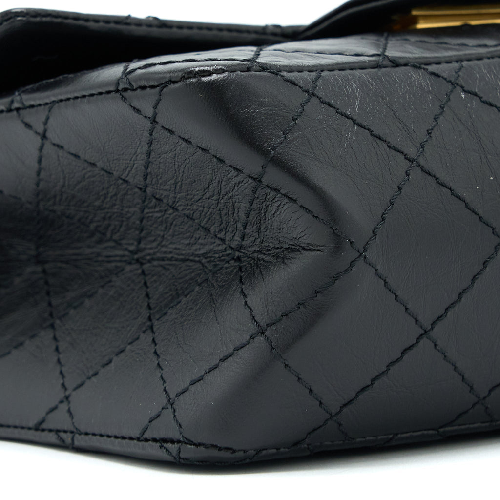 CHANEL MINI 2.55 REISSUE FLAP BAG AGED CALFSKIN BLACK BRUSHED GHW (MICROCHIP)