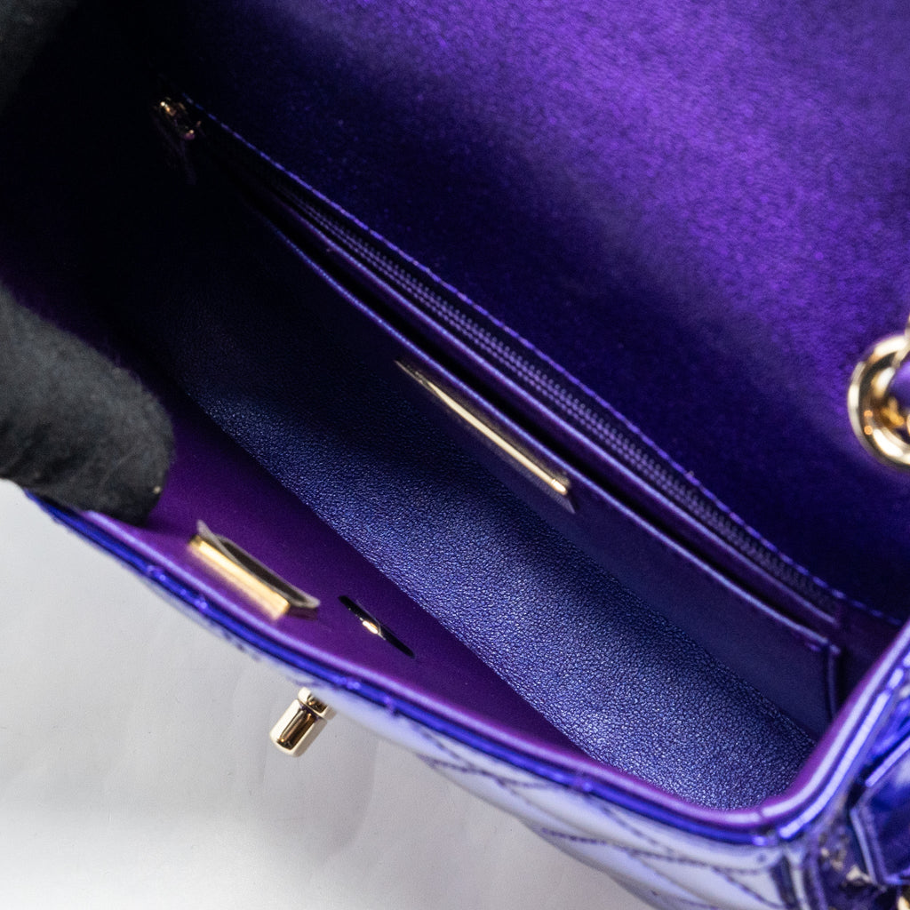 CHANEL 24C MINI FLAP BAG WITH STAR COIN PURSE PATENT/CALFSKIN METALLIC PURPLE LGHW (MICROCHIP)