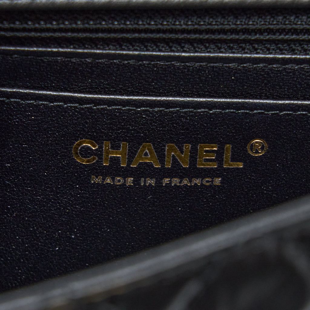 CHANEL MINI 2.55 REISSUE FLAP BAG AGED CALFSKIN BLACK BRUSHED GHW (MICROCHIP)