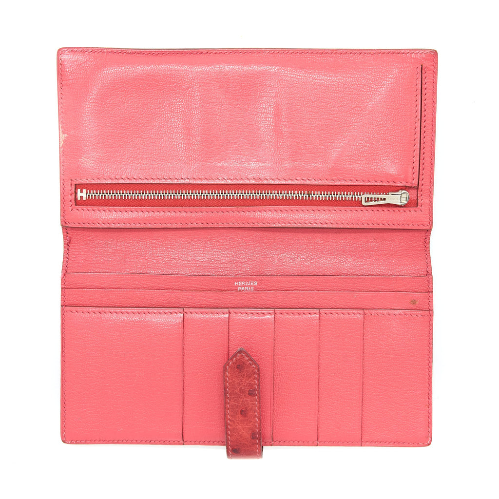 HERMES BEARN LONG WALLET OSTRICH RED SHW SQUARE N