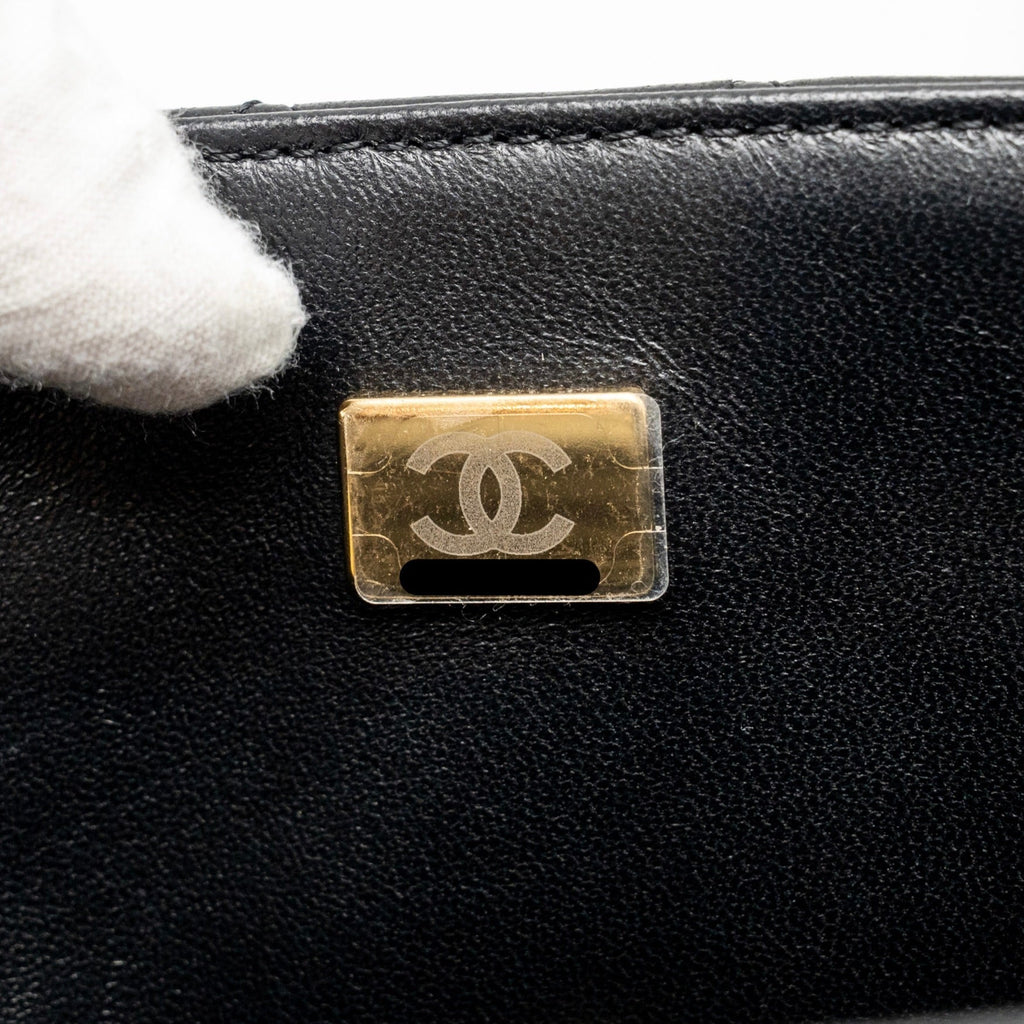 CHANEL 24C DETAIL TOP HANDLE FLAP BAG LAMBSKIN BLACK GHW (MICROCHIP)