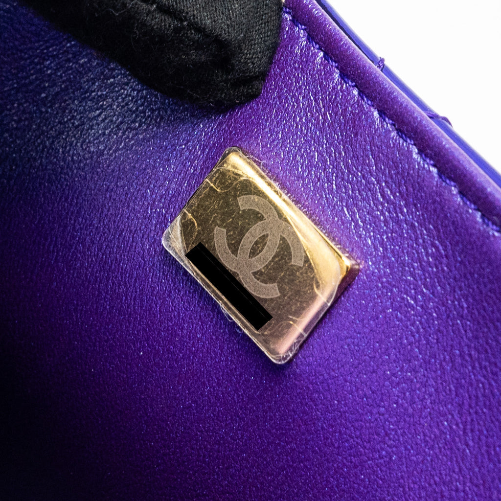 CHANEL 24C MINI FLAP BAG WITH STAR COIN PURSE PATENT/CALFSKIN METALLIC PURPLE LGHW (MICROCHIP)