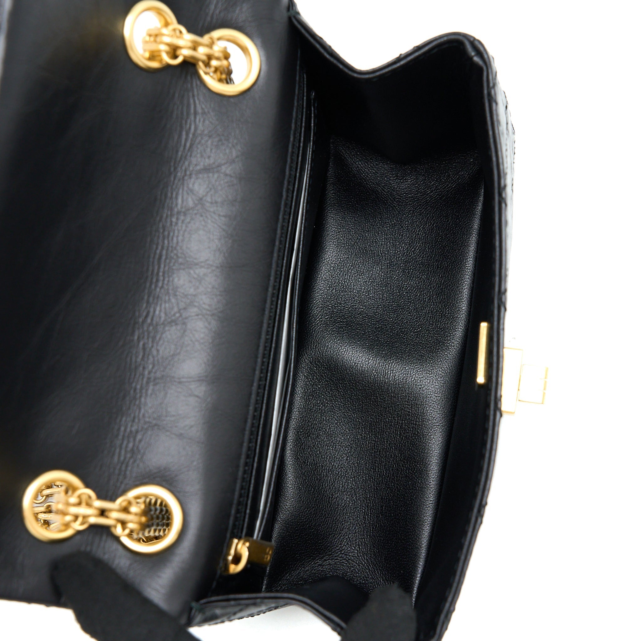 CHANEL MINI 2.55 REISSUE FLAP BAG AGED CALFSKIN BLACK BRUSHED GHW (MICROCHIP)