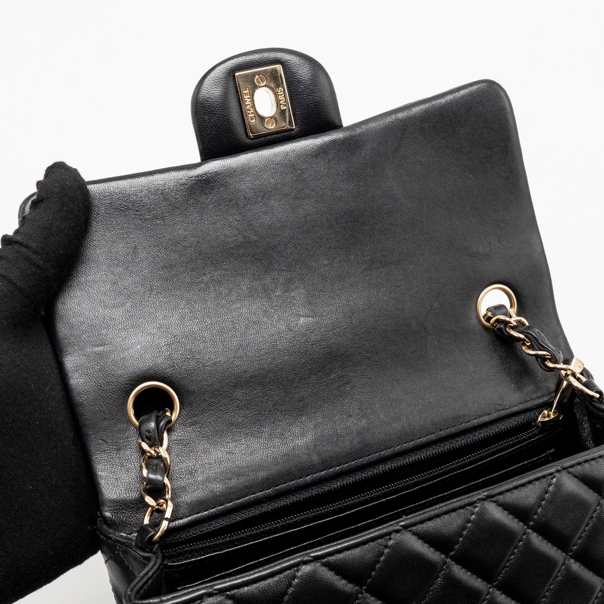 CHANEL MINI RECTANGULAR FLAP BAG LAMBSKIN BLACK LGHW