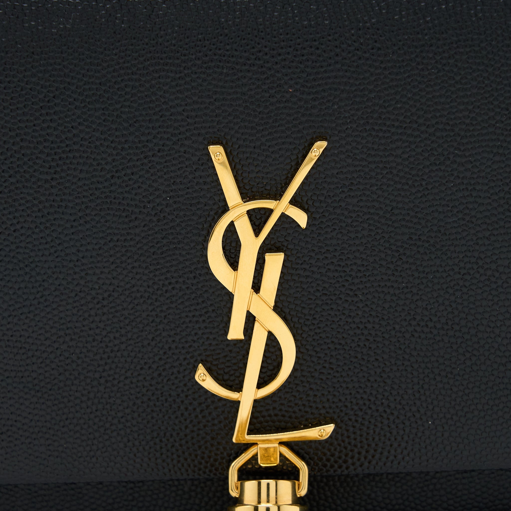 SAINT LAURENT KATE CHAIN WALLET WITH TASSEL GRAINED CALFSKIN BLACK GHW