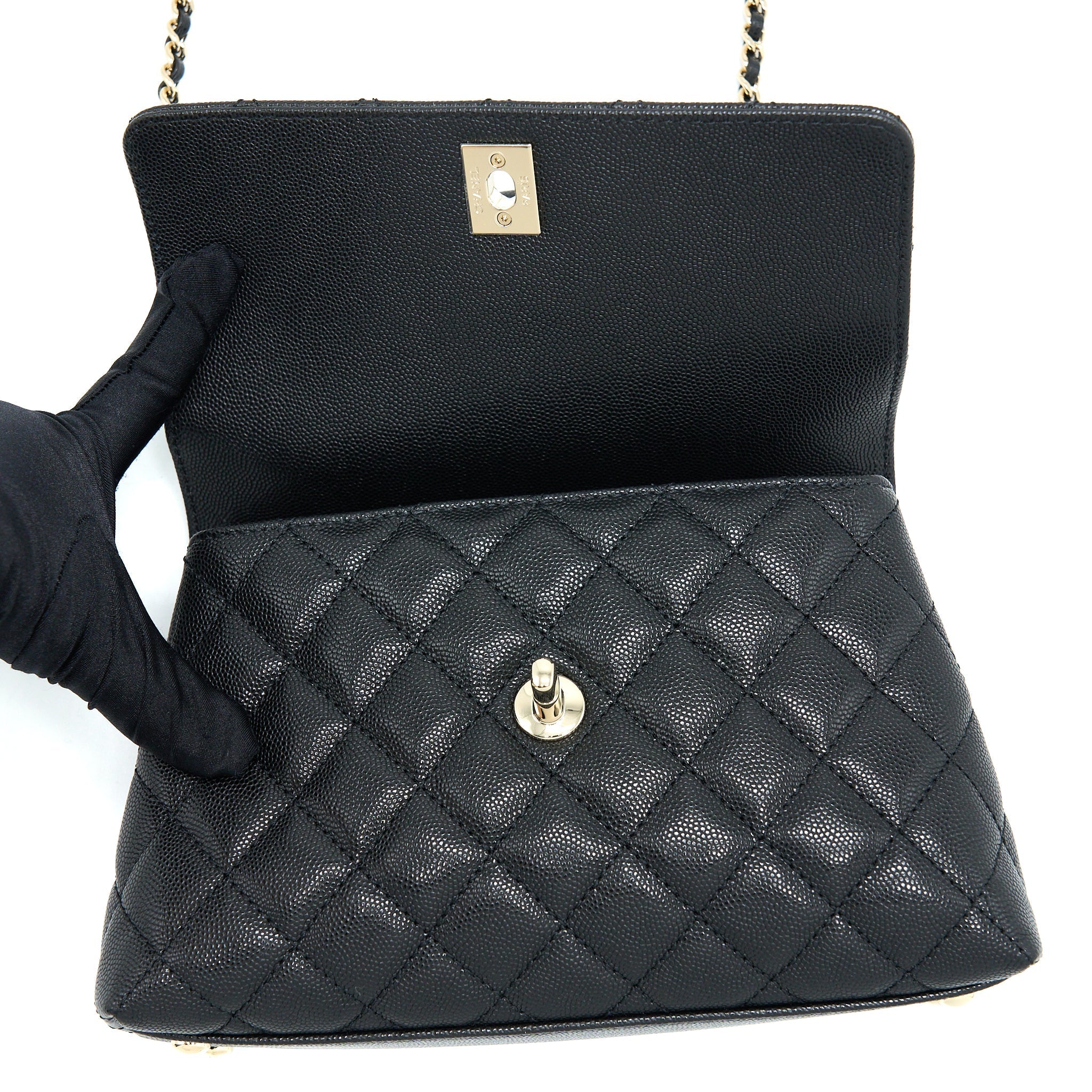 CHANEL SMALL COCO HANDLE CAVIAR BLACK LGHW (MICROCHIP)