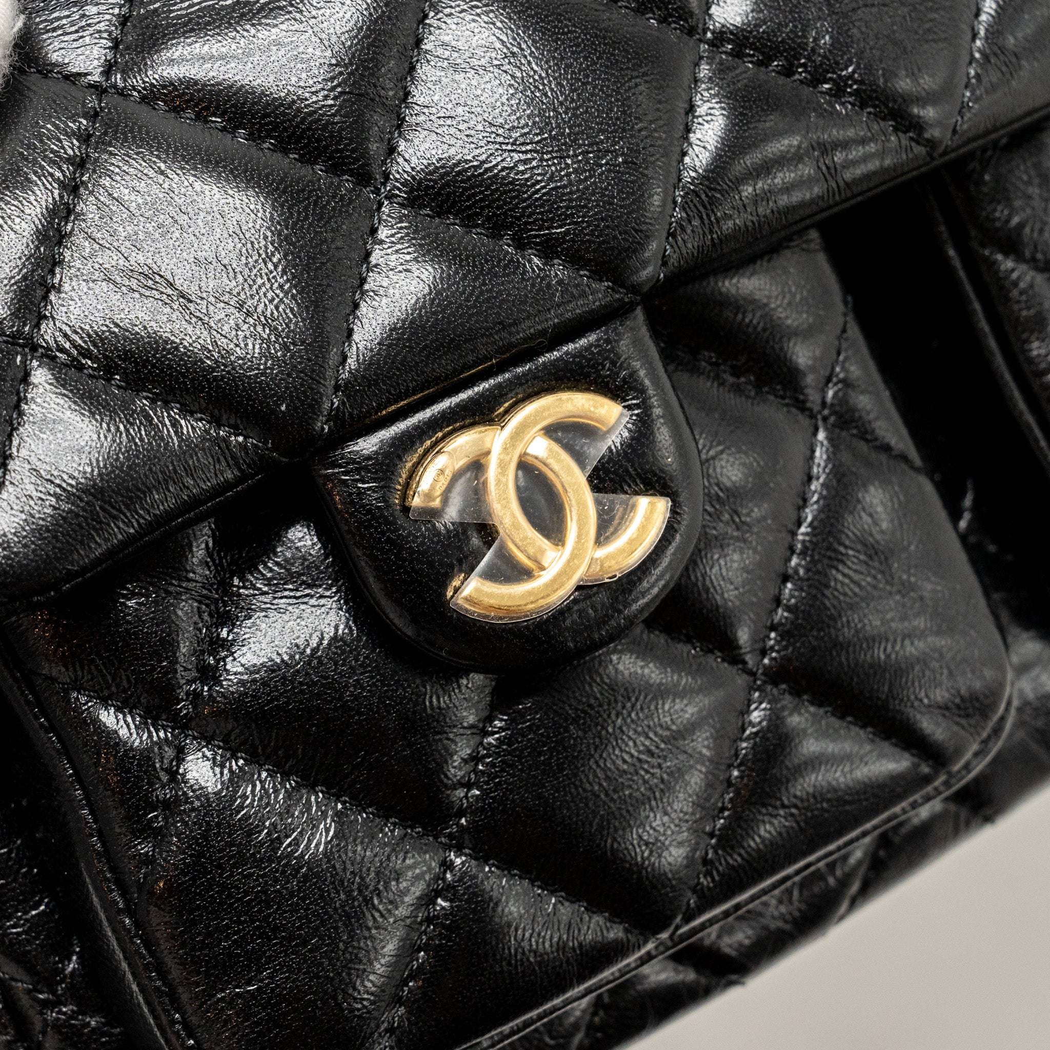 CHANEL DOUBLE POCKET TOP HANDLE MESSANGER BAG SHINY CALFSKIN BLACK GHW (MICROCHIP)