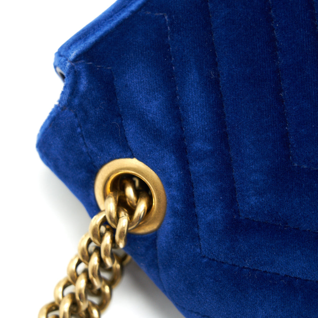 GUCCI VELVET SMALL GG MARMONT BAG BLUE