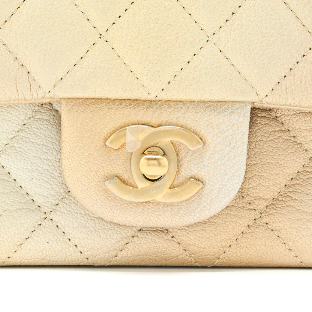 CHANEL 22C MINI RECTANGULAR FLAP BAG GOATSKIN OMBRE BEIGE BRUSHED GHW(MICROCHIP)