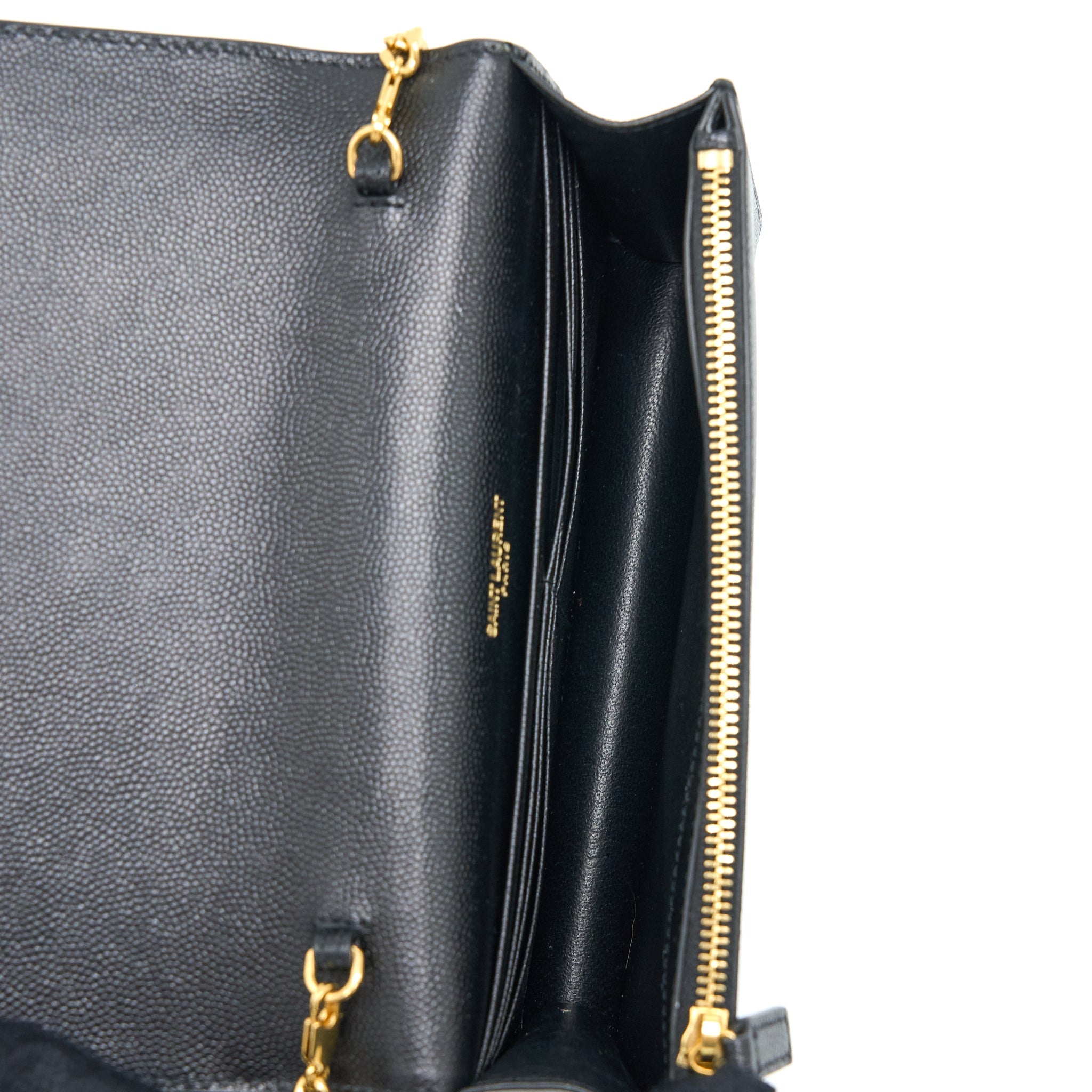 SAINT LAURENT KATE CHAIN WALLET WITH TASSEL GRAINED CALFSKIN BLACK GHW