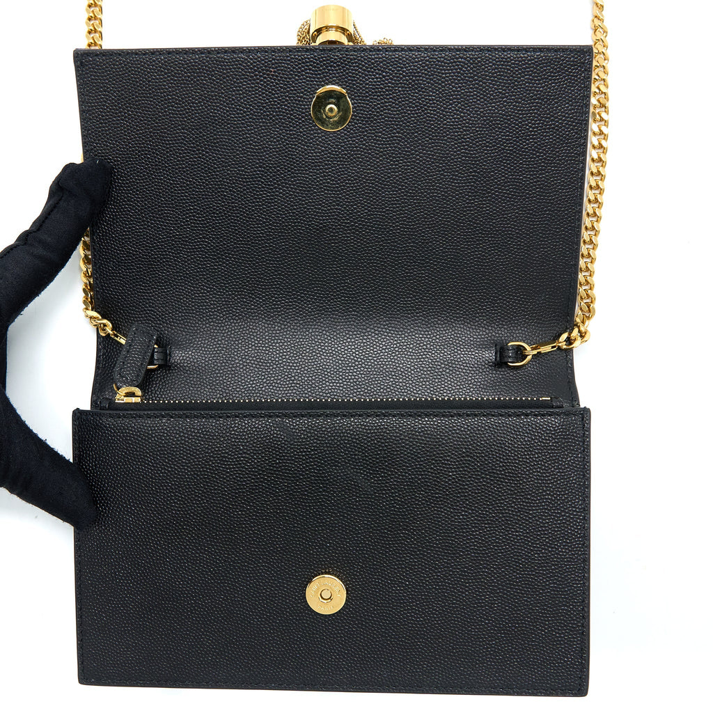 SAINT LAURENT KATE CHAIN WALLET WITH TASSEL GRAINED CALFSKIN BLACK GHW