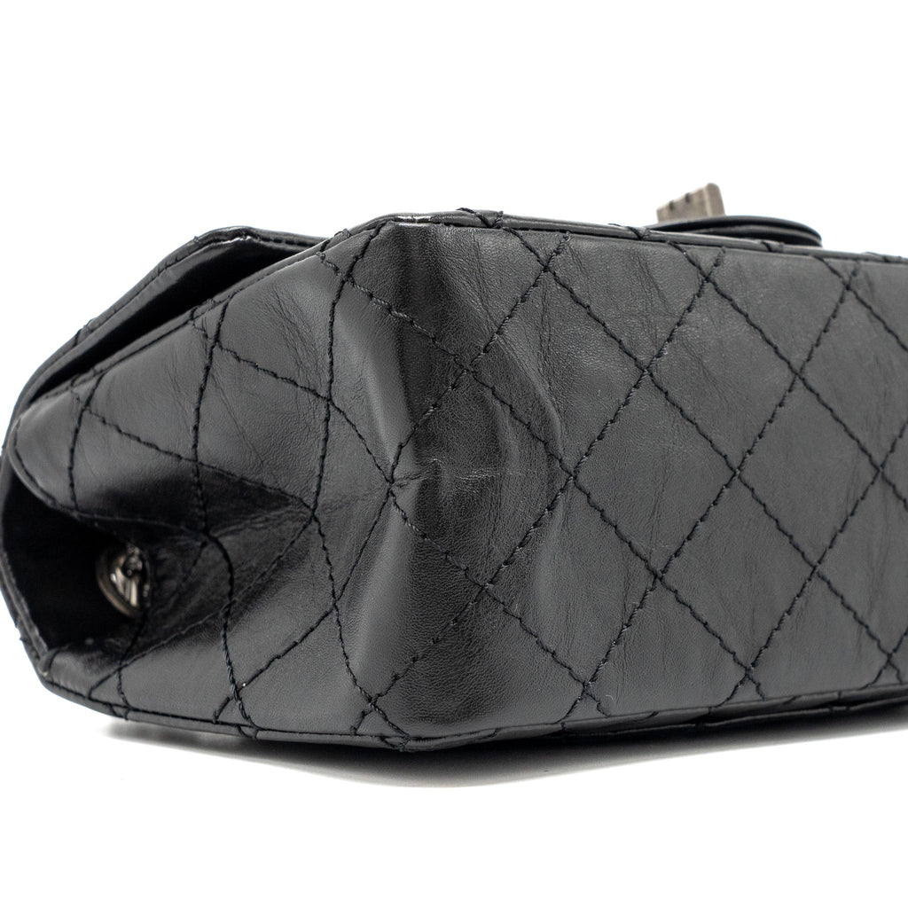 CHANEL MINI 2.55 REISSUE FLAP BAG AGED CALFSKIN BLACK RUTHENIUM HARDWARE
