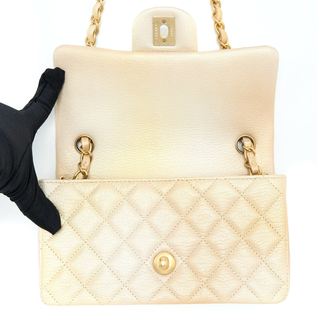 CHANEL 22C MINI RECTANGULAR FLAP BAG GOATSKIN OMBRE BEIGE BRUSHED GHW(MICROCHIP)