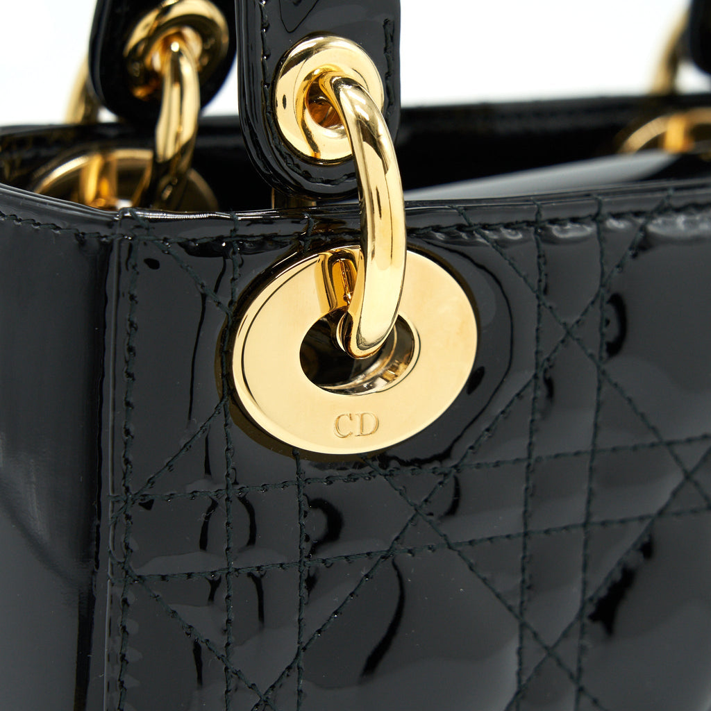 DIOR MINI LADY DIOR PATENT LEATHER BLACK GHW