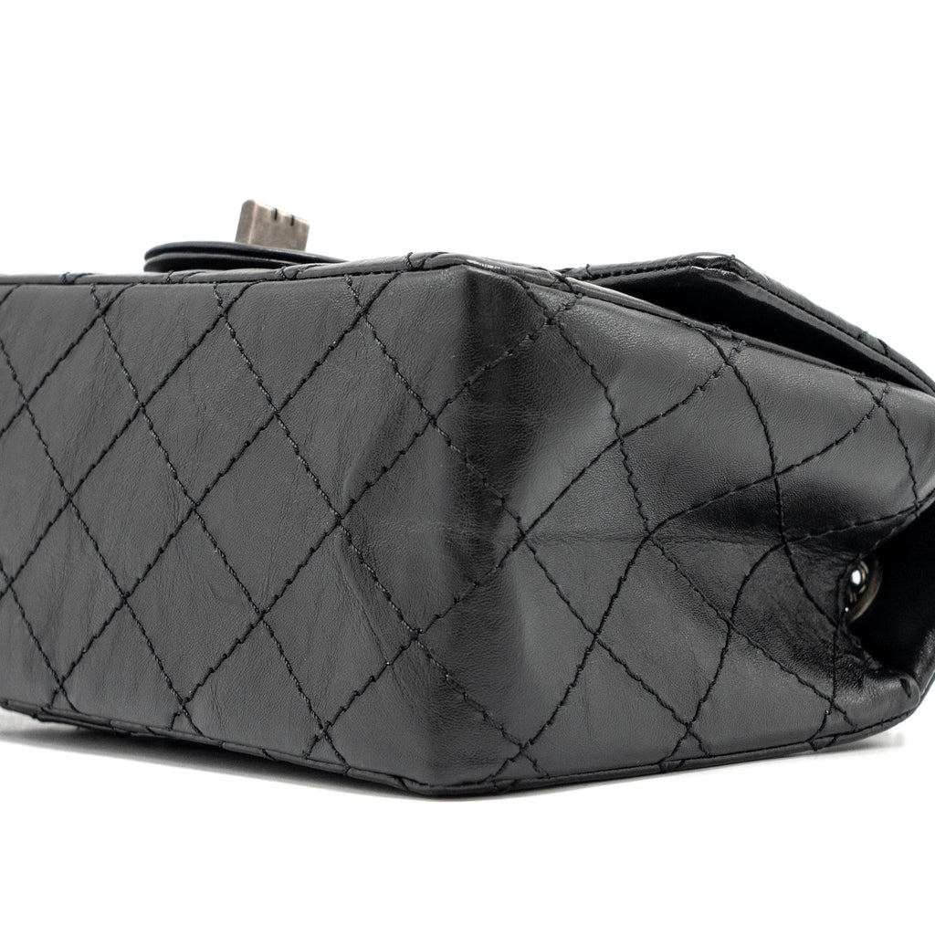 CHANEL MINI 2.55 REISSUE FLAP BAG AGED CALFSKIN BLACK RUTHENIUM HARDWARE