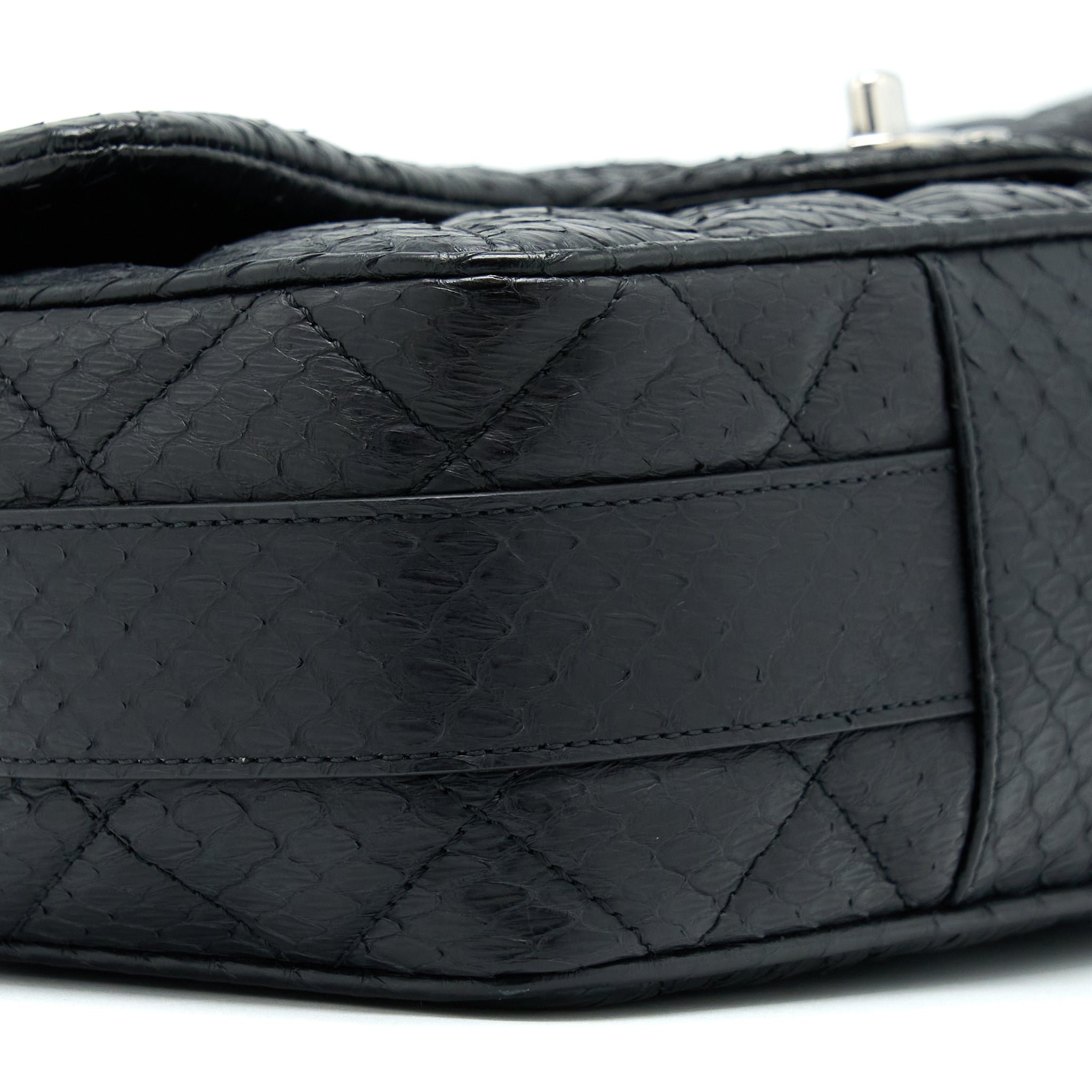 CHANEL TOP HANDLE FLAP BAG PYTHON BLACK SHW