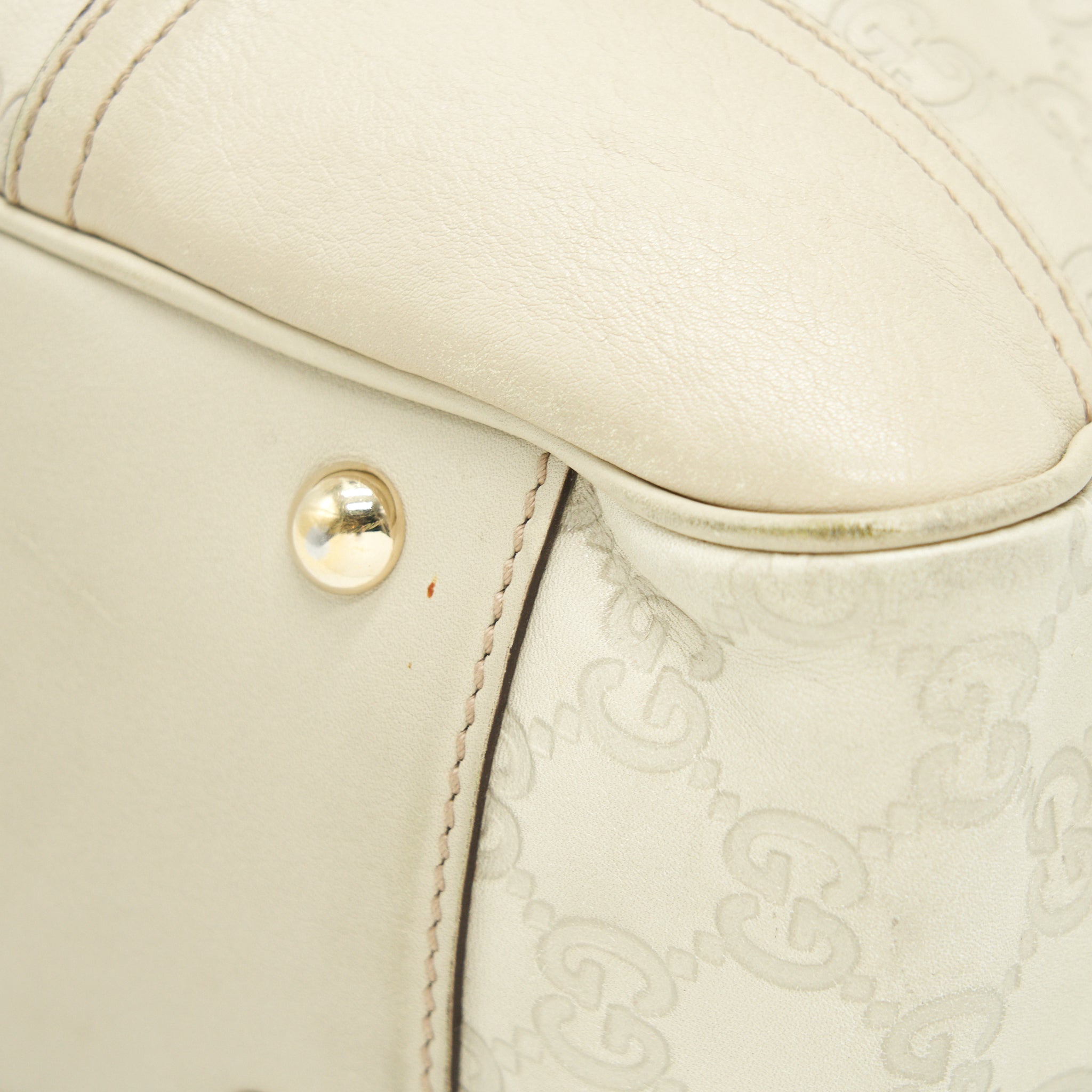 GUCCI MONOGRAM LEATHER SHOPPING TOTE BAG CREAMY BEIGE GHW