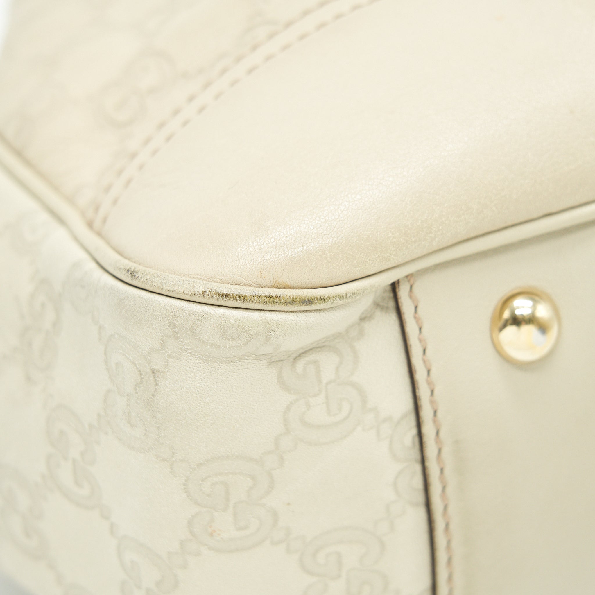 GUCCI MONOGRAM LEATHER SHOPPING TOTE BAG CREAMY BEIGE GHW