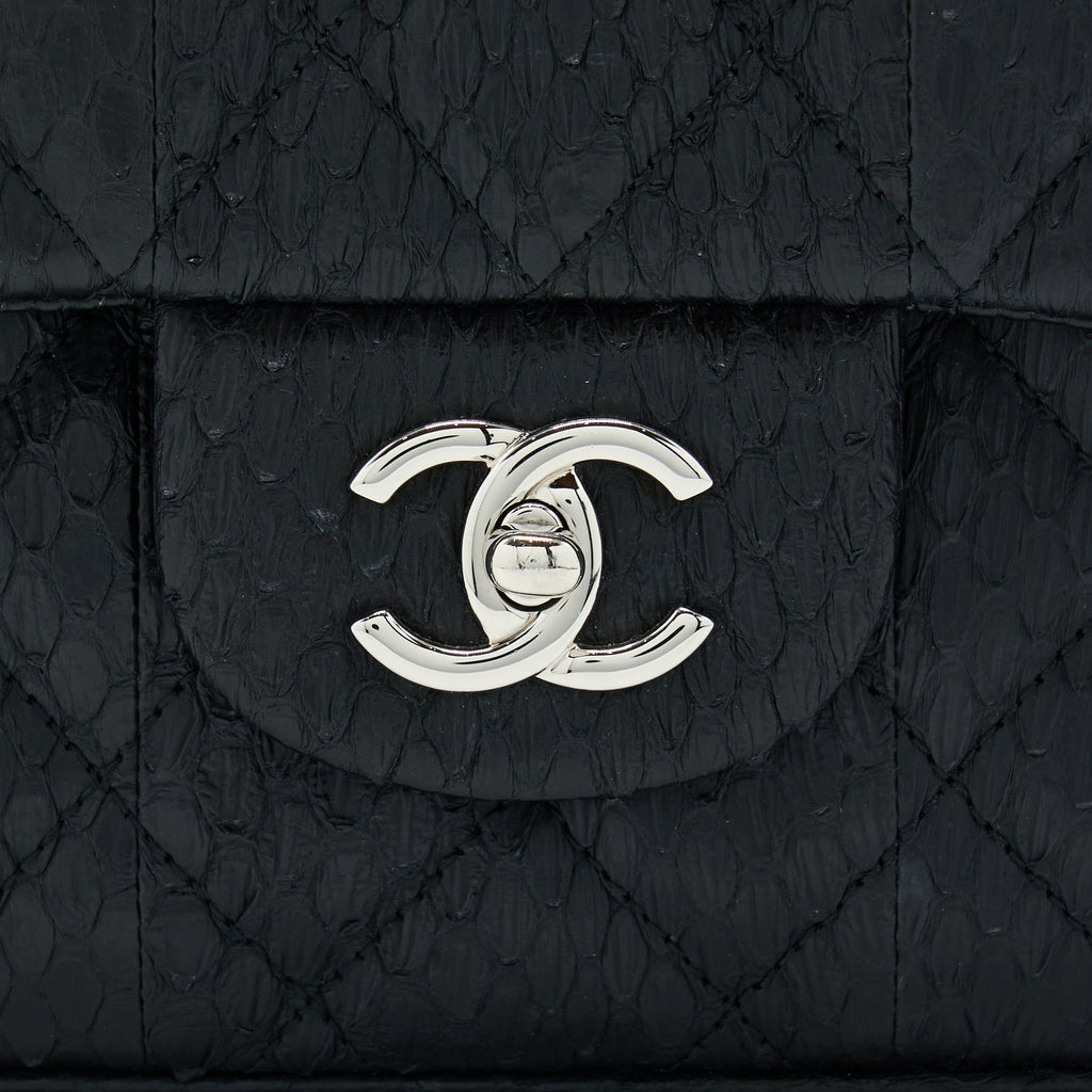 CHANEL TOP HANDLE FLAP BAG PYTHON BLACK SHW