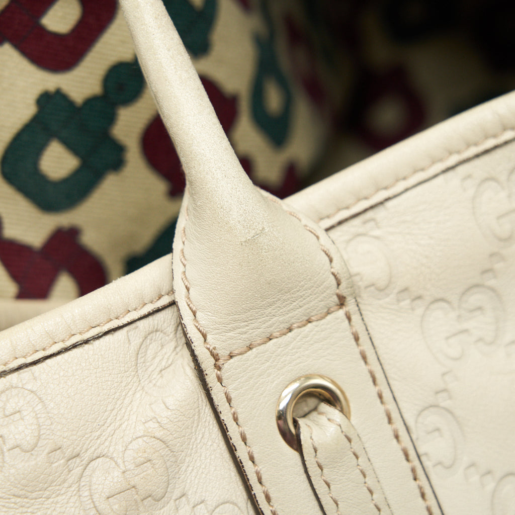 GUCCI MONOGRAM LEATHER SHOPPING TOTE BAG CREAMY BEIGE GHW