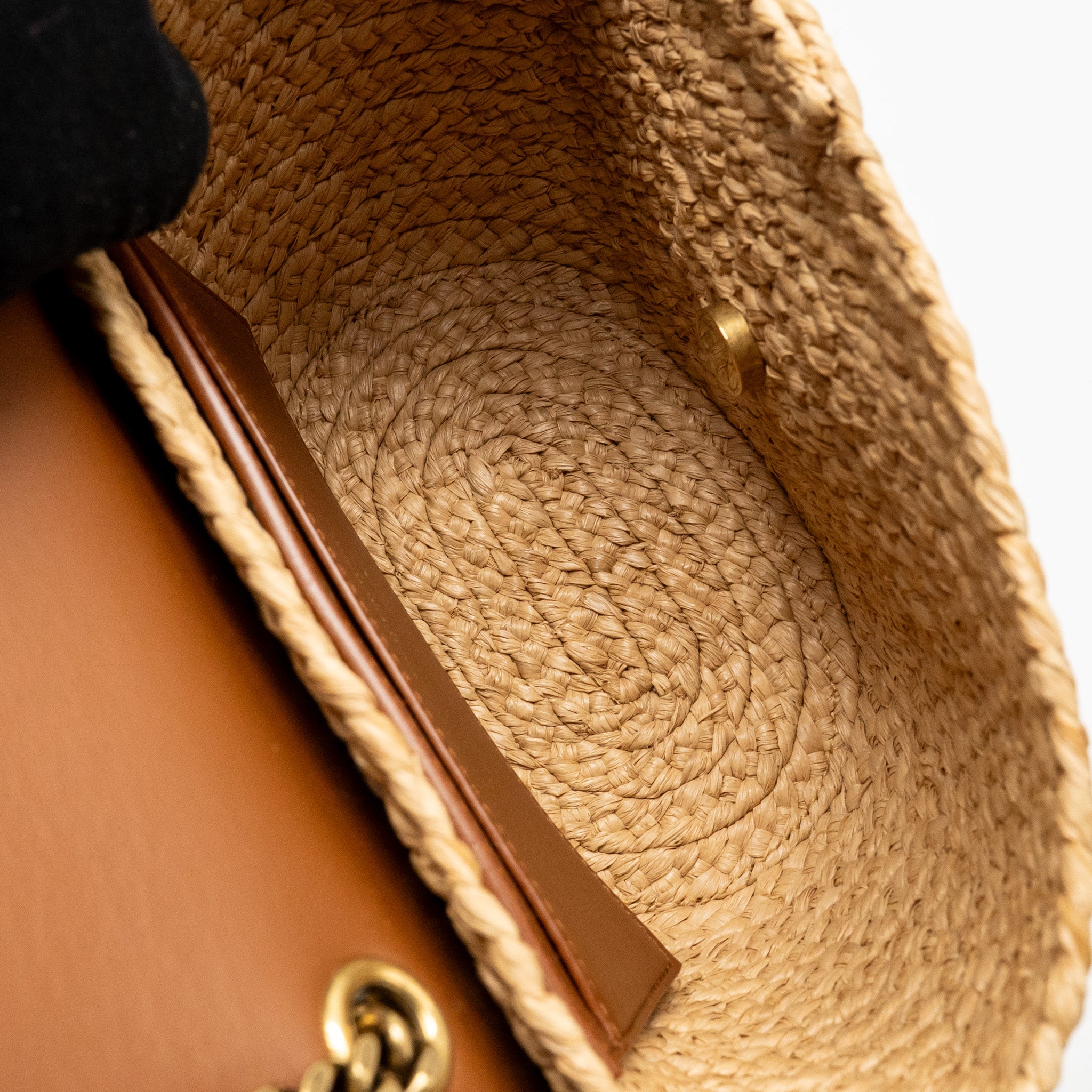 SAINT LAURENT MINI BASKET BAG RAFFIA/CALFSKIN LEATHER BROWN GHW
