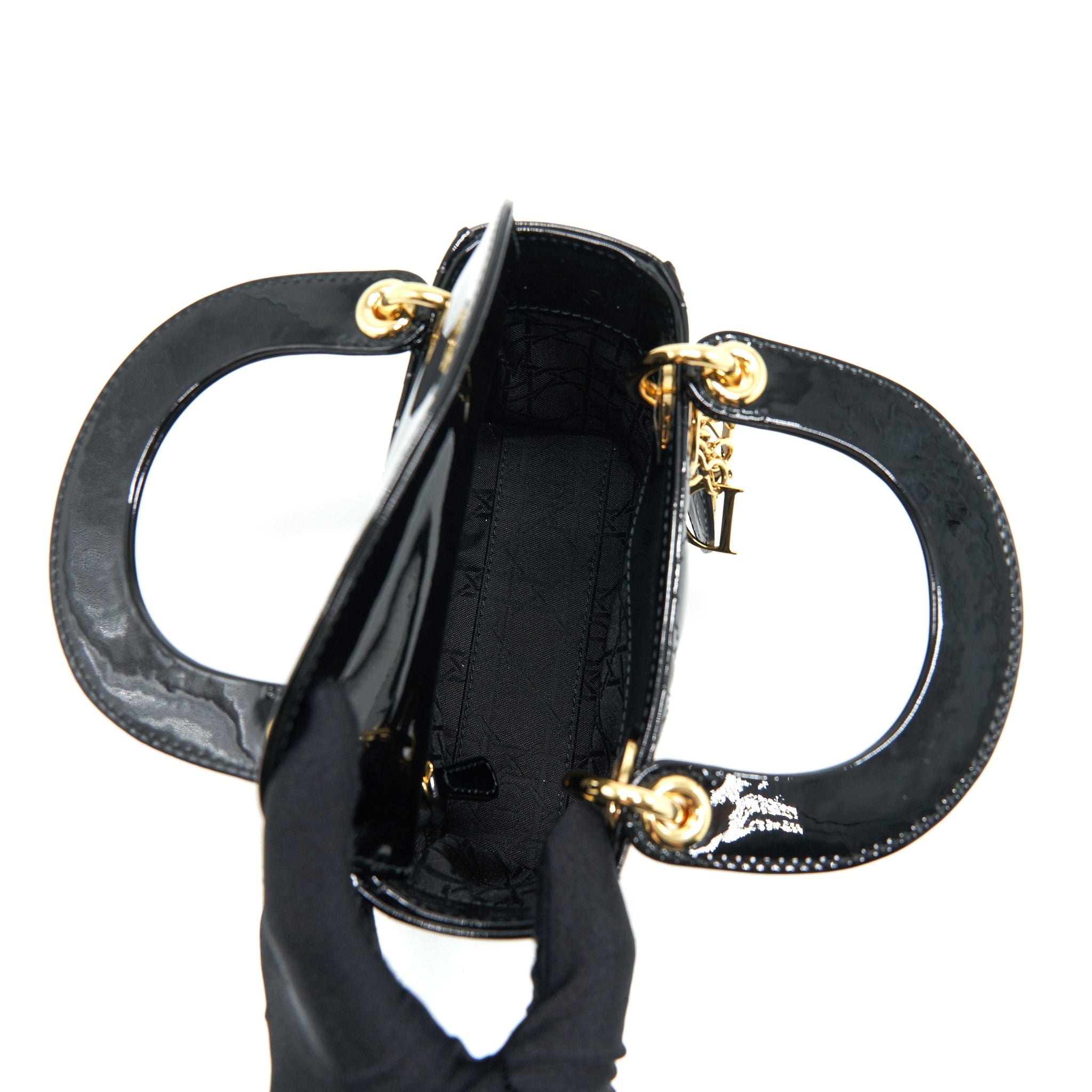 DIOR MINI LADY DIOR PATENT LEATHER BLACK GHW