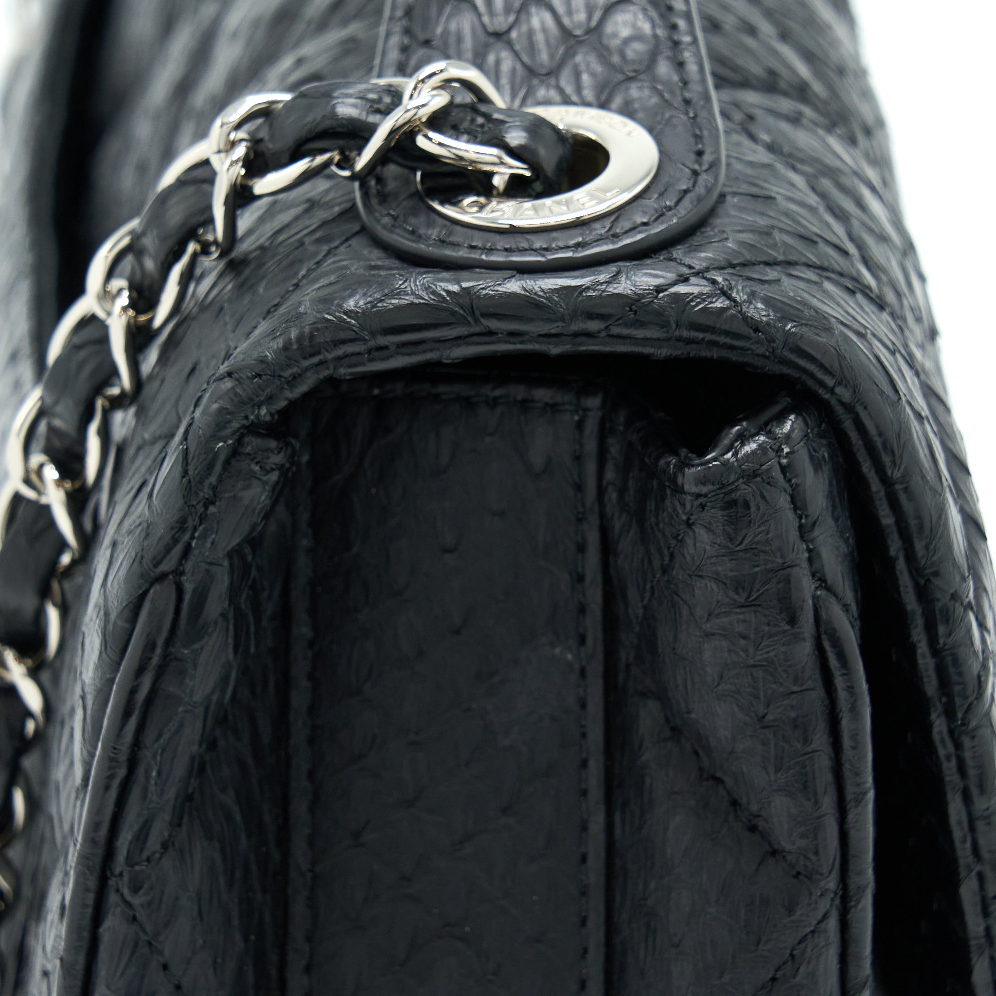 CHANEL TOP HANDLE FLAP BAG PYTHON BLACK SHW