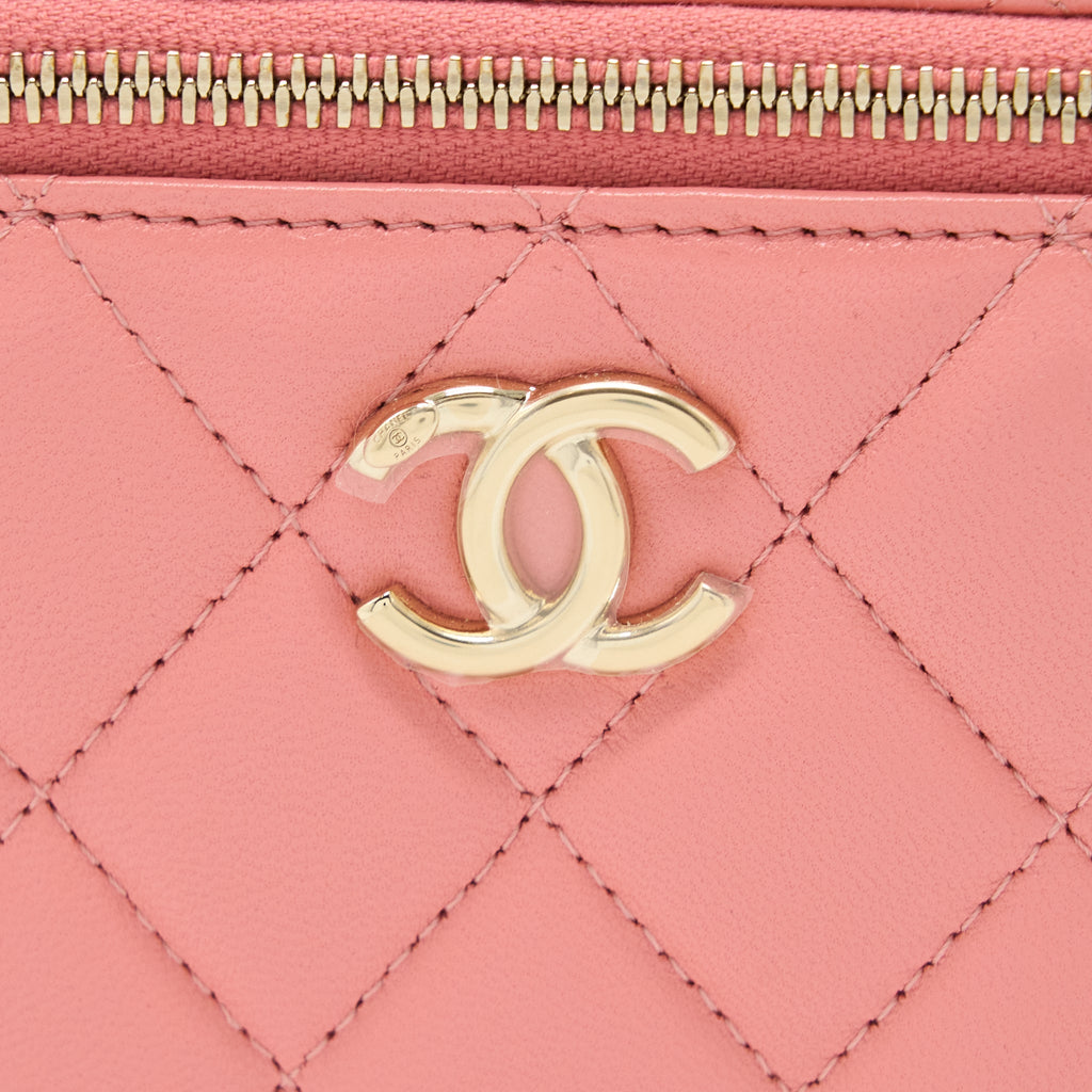 CHANEL 22A TOP HANDLE LONG VANITY CASE LAMBSKIN PINK LGHW (MICROCHIP)