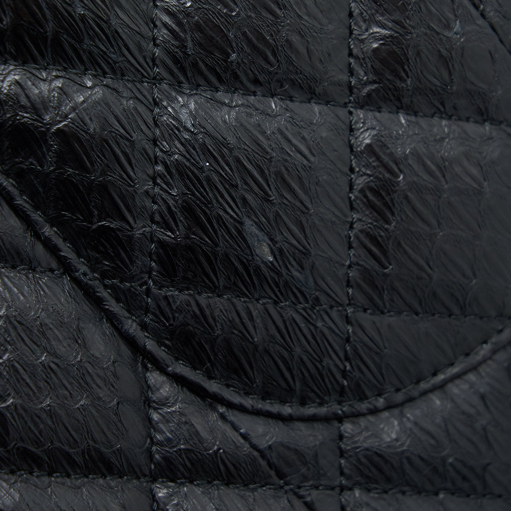 CHANEL TOP HANDLE FLAP BAG PYTHON BLACK SHW
