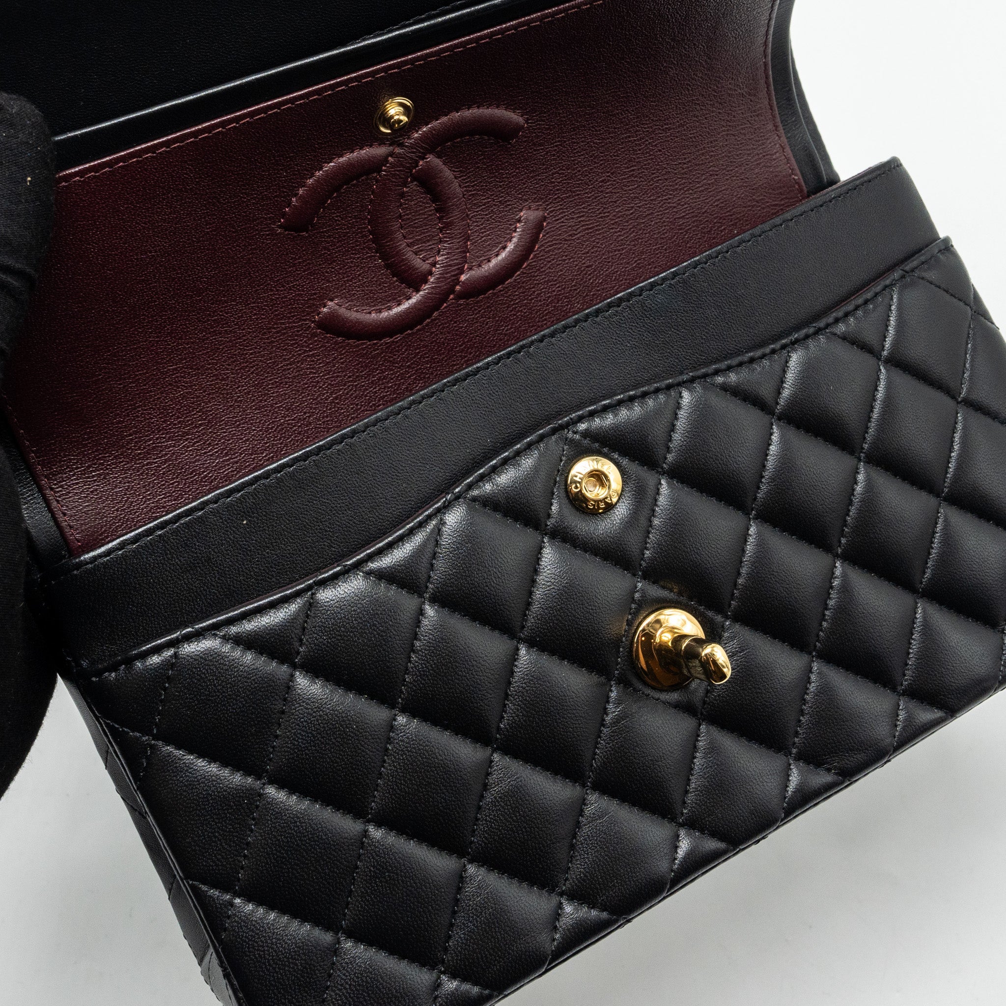 CHANEL SMALL CLASSIC DOUBLE FLAP BAG LAMBSKIN BLACK GHW