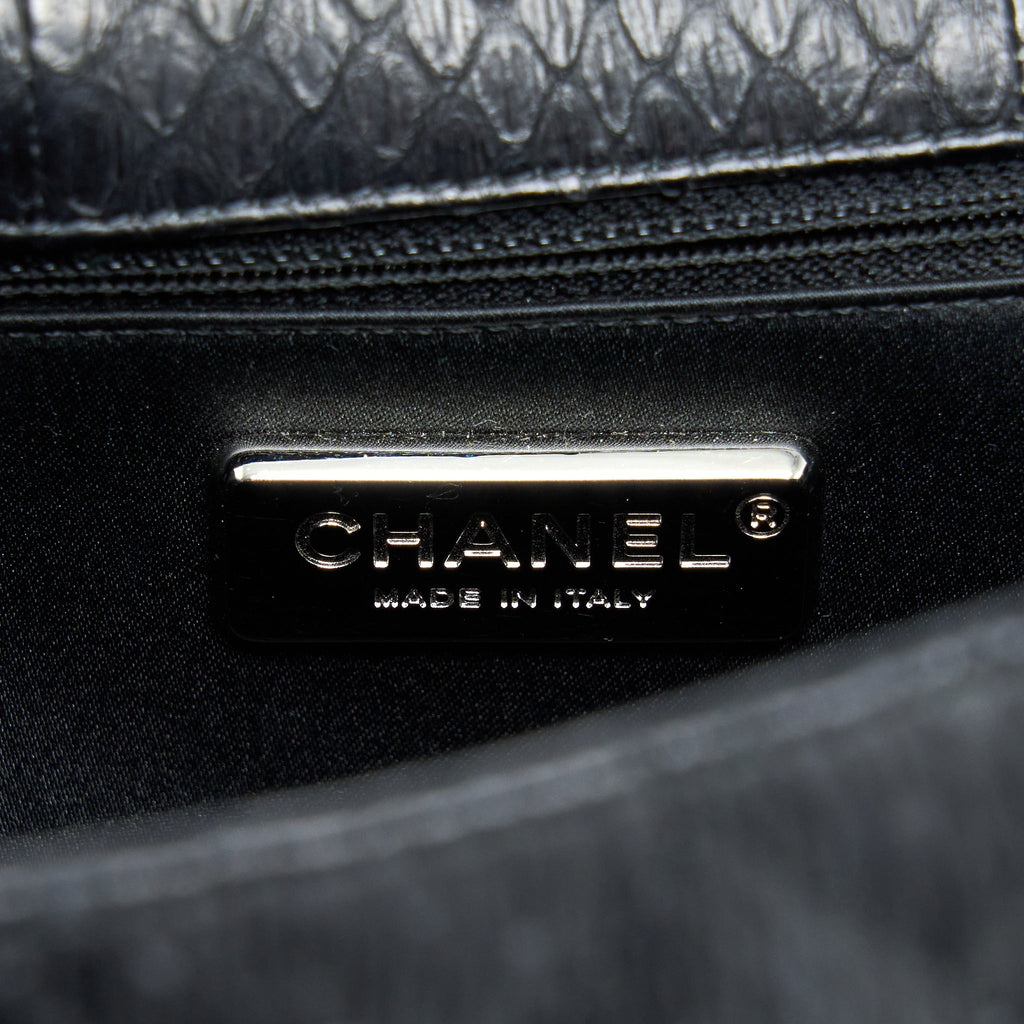 CHANEL TOP HANDLE FLAP BAG PYTHON BLACK SHW