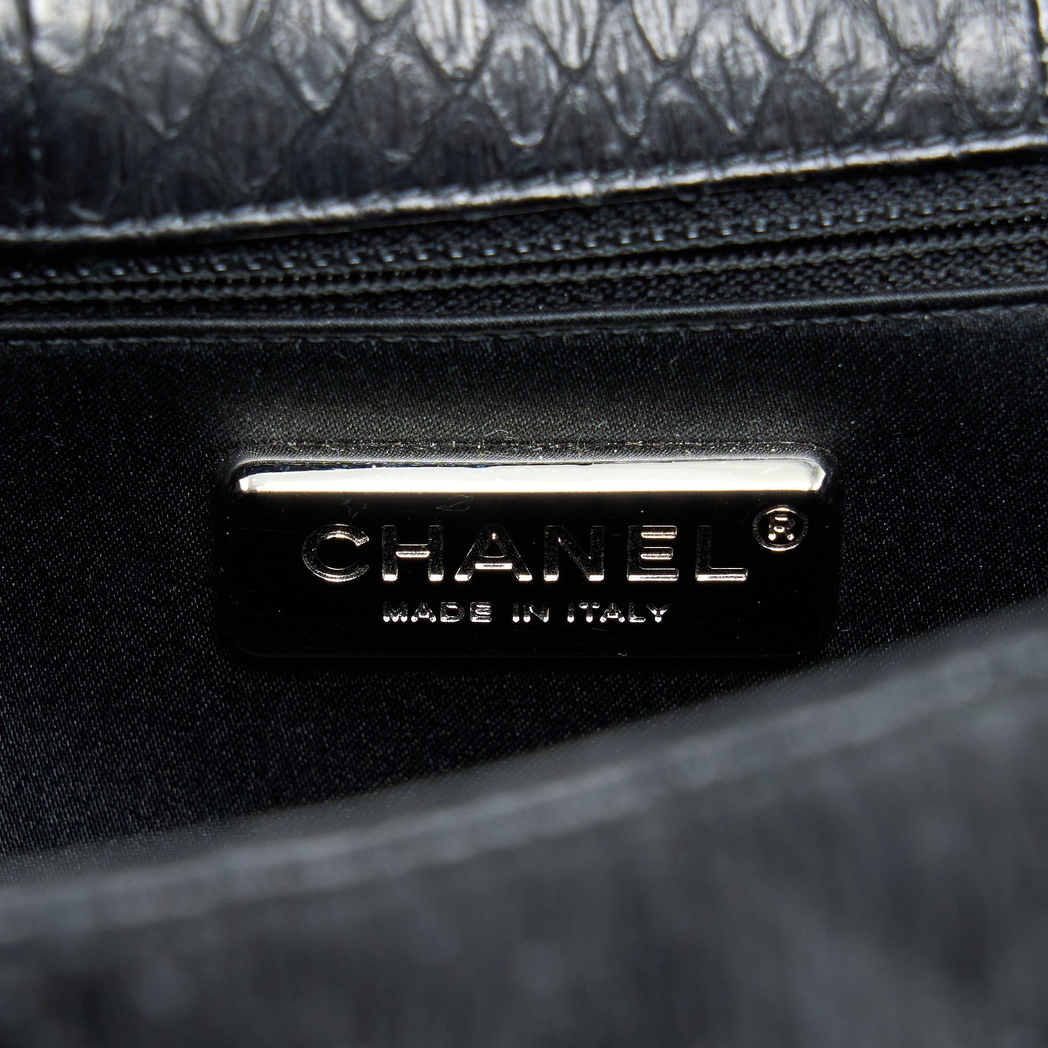 CHANEL TOP HANDLE FLAP BAG PYTHON BLACK SHW