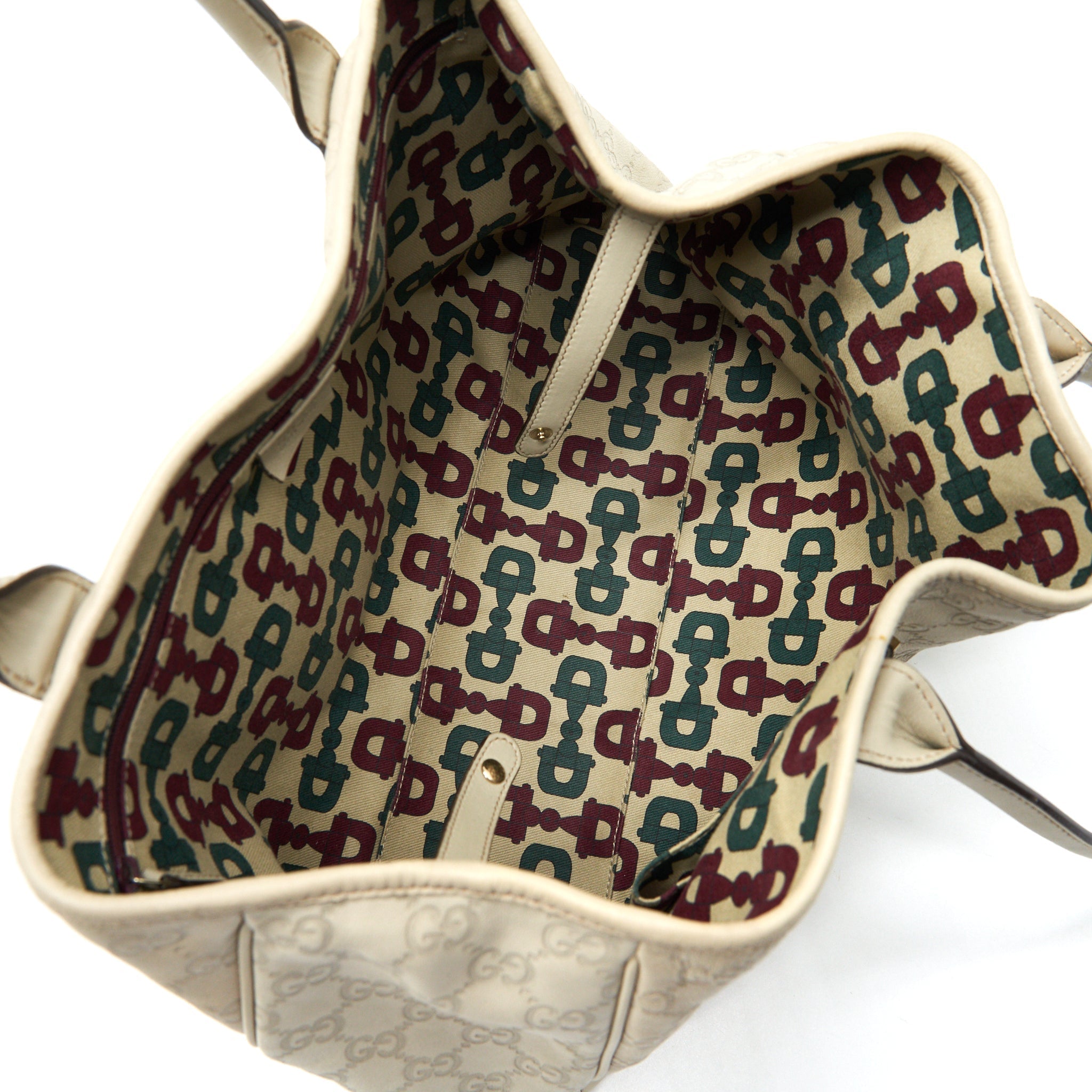 GUCCI MONOGRAM LEATHER SHOPPING TOTE BAG CREAMY BEIGE GHW
